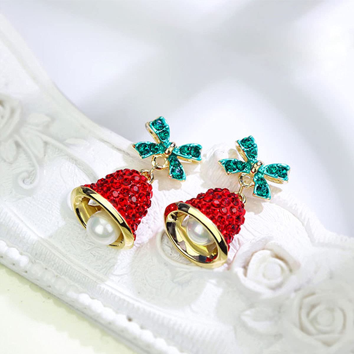 Red Crystal Bell Christmas Hat Earrings for Women - Santa Claus & Tree Dangle Earrings, Asymmetric Elk & Santa Hat Design with Rhinestone Studs | Perfect for Holiday Parties, Gift Exchanges & Festive Outfits