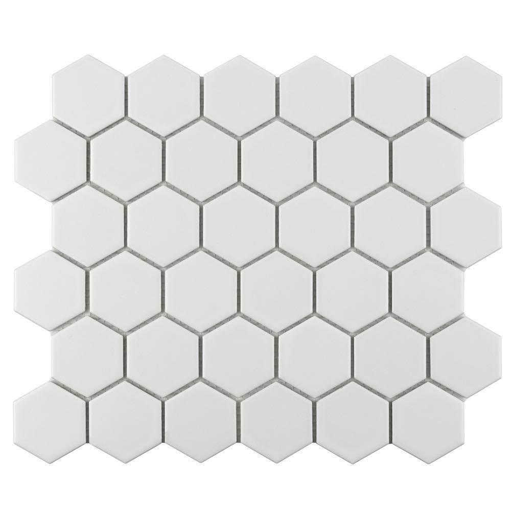 Hexagon Porcelain Mosaic Tile White 2