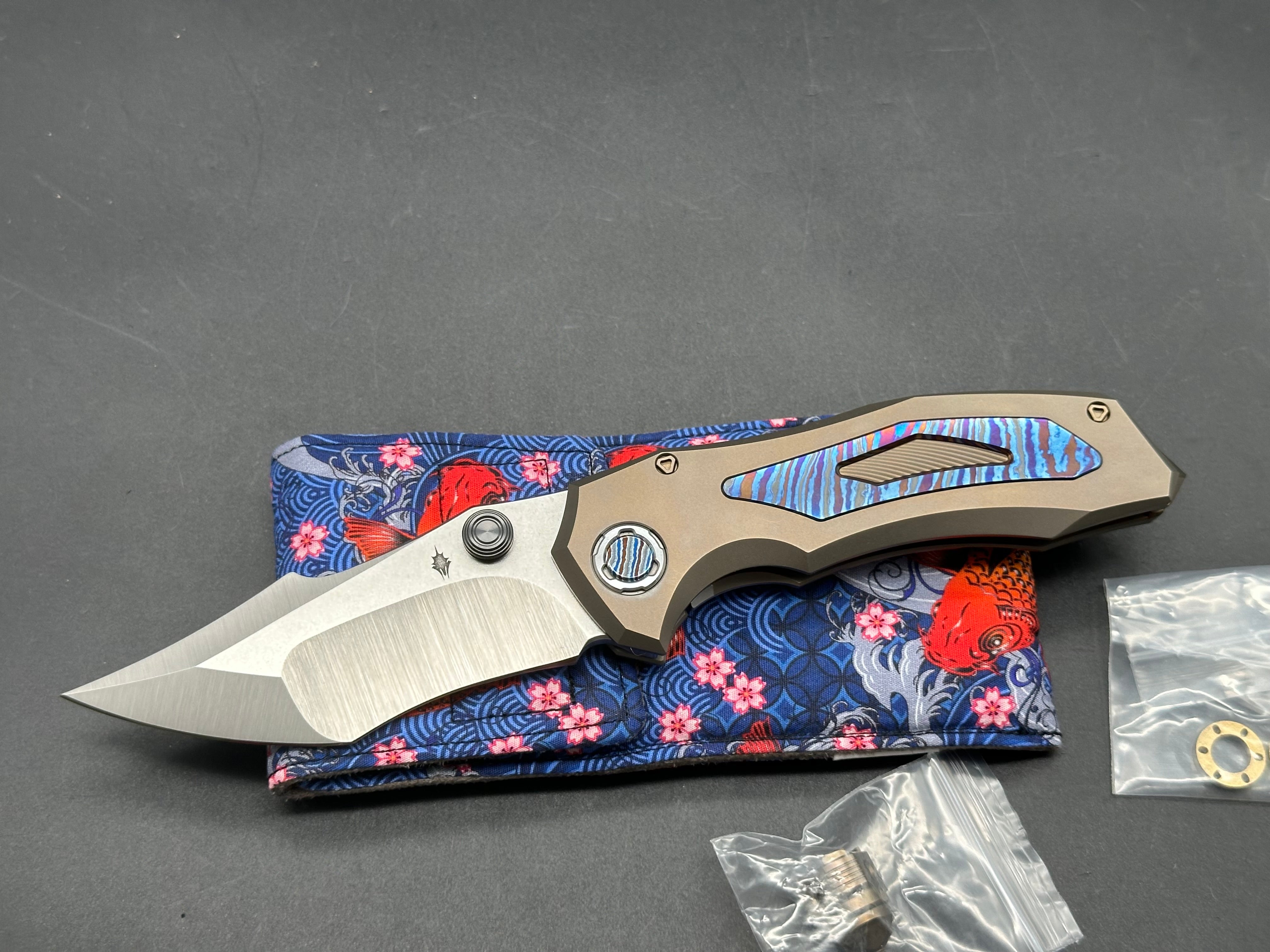 Genex Blade Primarch #6 - Bronze Milled Titanium Frame with Zirconium Inlays, Satin Vanax Pivot - Premium EDC Pocket Knife for Outdoor Camping, Survival & Everyday Carry
