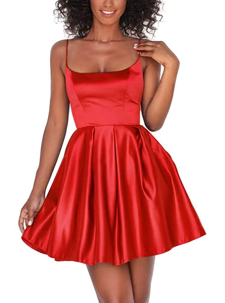 LCYBEM Short Prom Homecoming Dresses for Teens - Satin Spaghetti Strap Sleeveless Party Dresses | Sexy & Cute Formal Gowns for Dances, Parties & Special Occasions
