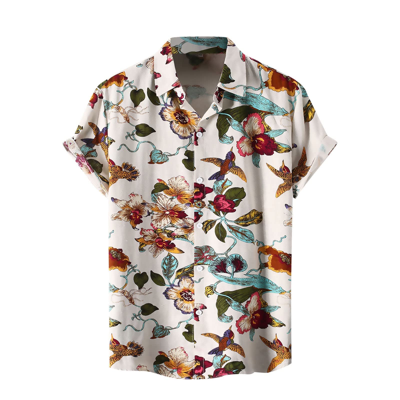 Men's Hawaiian Shirt Short Sleeve Summer Shirt with Tropical Bird & Flower Print - Breathable Casual Button Down Shirt for Beach Vacation, Luau Party & Summer Outings