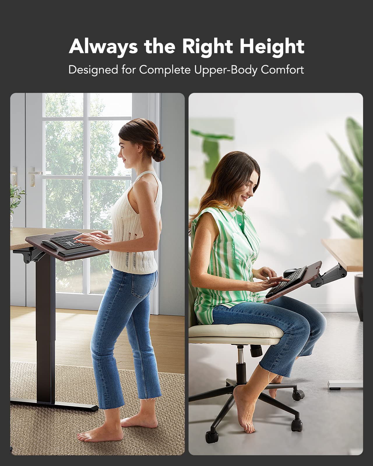 HUANUO Under Desk Keyboard Tray - 360° Adjustable Ergonomic Sliding Keyboard & Mouse Tray with 25