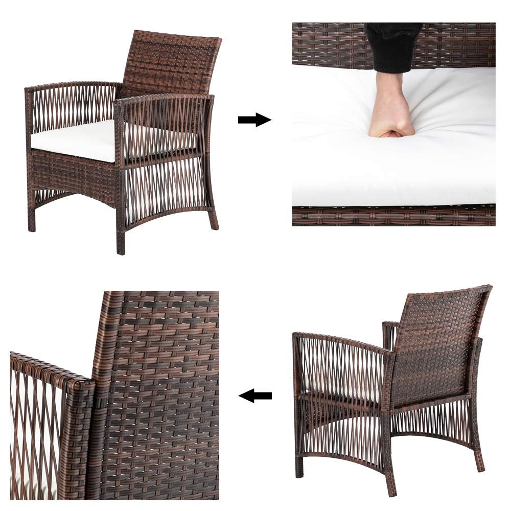 4-Piece Patio Furniture Set, Outdoor Rattan Sofa Set with Coffee Table & Soft Cushions, All-Weather Wicker Sectional with Tempered Glass Table for Poolside, Garden, Balcony or Backyard (Brown) - Perfect for Relaxing, Entertaining & Outdoor Dining