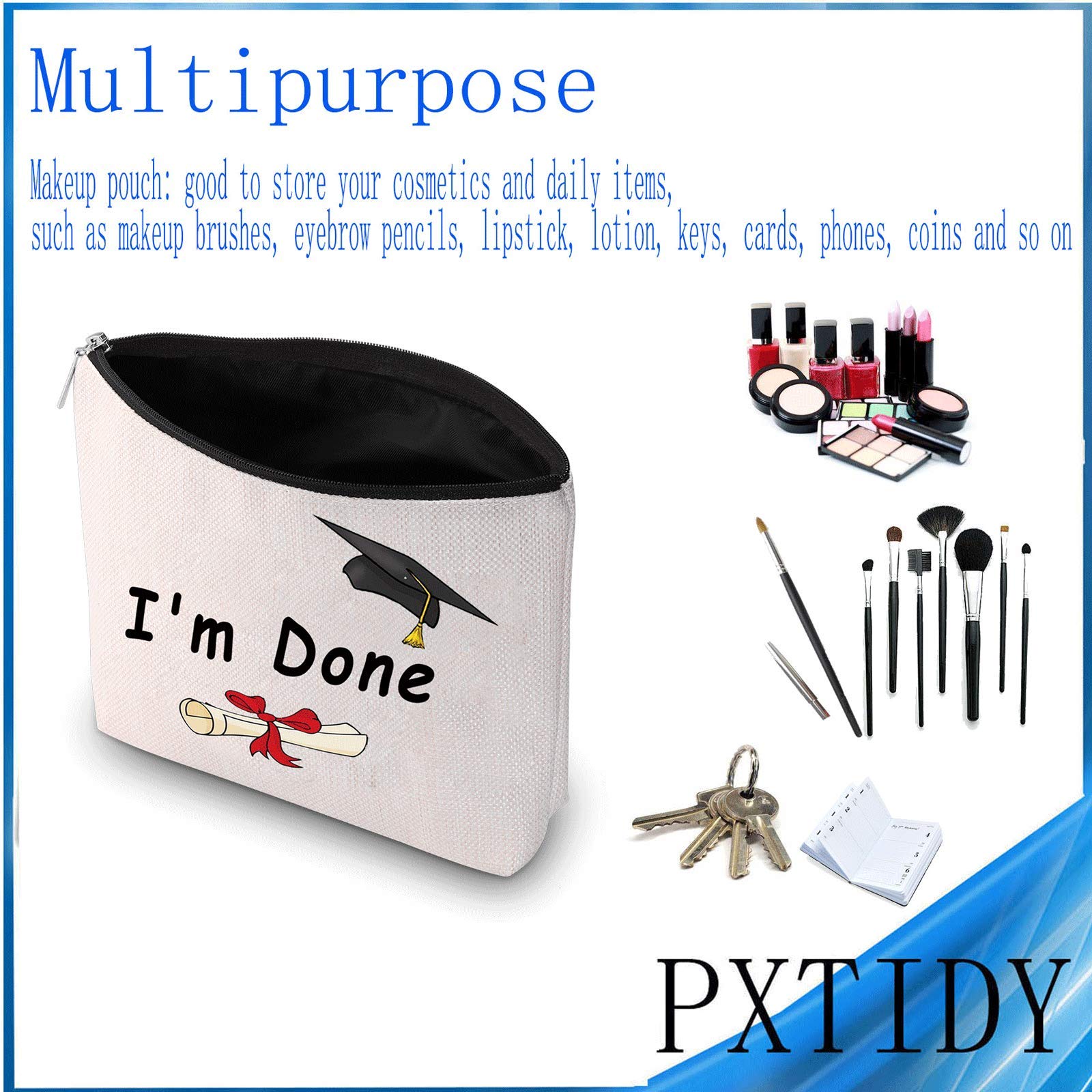PXTIDY Graduation Makeup Bag 2025 - Congrats Gift for Her (Beige) - Perfect for College Grads
