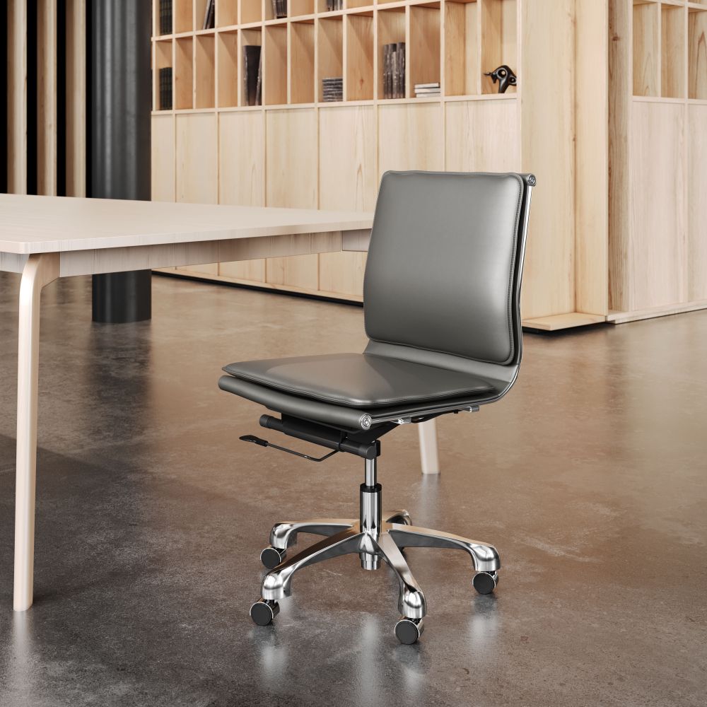 ZUO Lider Plus Armless Leather Office Chair - Ergonomic Modern Executive Desk Chair for Home & Office Workspace