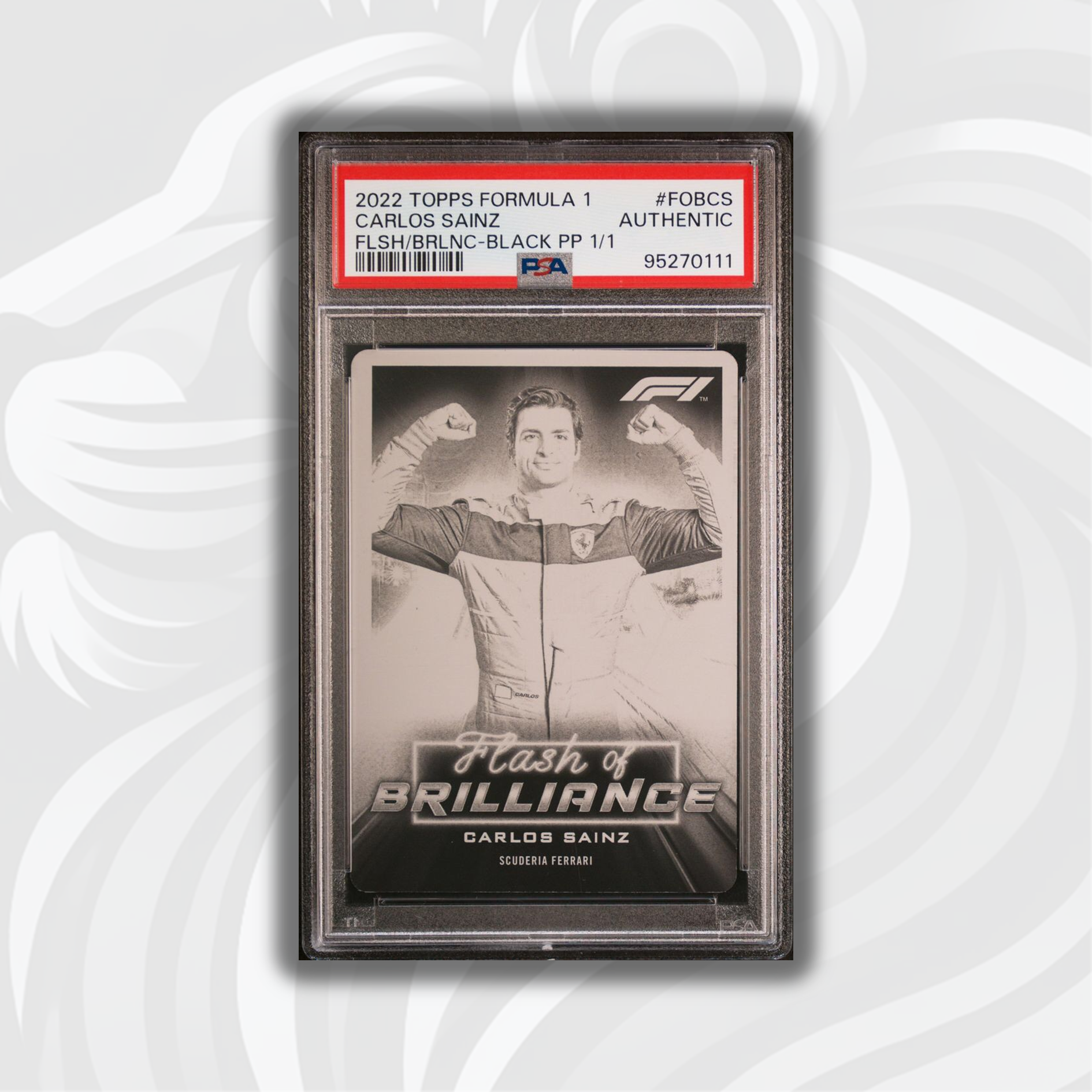 2022 Topps Formula 1 Carlos Sainz #FOBCS Black Printing Plate - Limited Edition Collectible for F1 Fans & Sports Memorabilia Enthusiasts - Perfect for Display, Trading, and Racing Memorabilia Collections