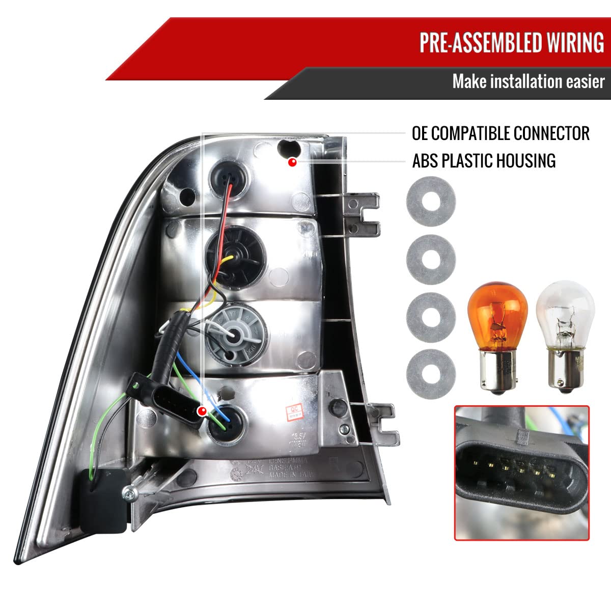 98-05 Car LED Tail Brake Lights with Red Smoke Effect - Left & Right Pair for Enhanced Visibility & Style | Perfect for Night Driving & Custom Car Upgrades