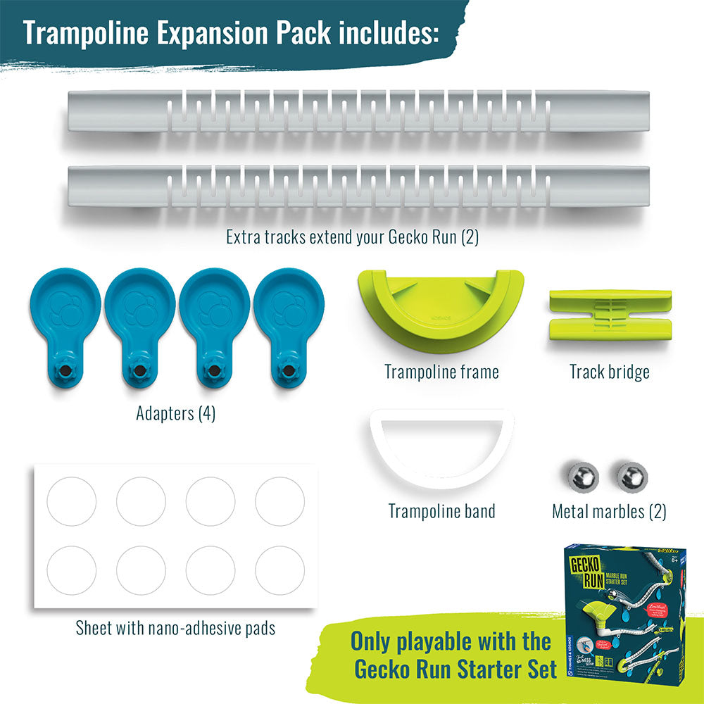 Gecko Run Marble Run Trampoline Expansion Pack - Fun STEM Toy for Kids, Educational Building Set for Creative Play - Perfect for Indoor & Outdoor Activities, Birthday Gifts