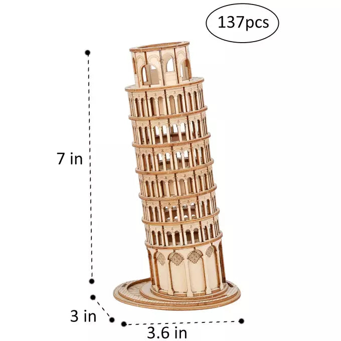 3D Wooden Puzzle - Leaning Tower of Pisa DIY Model Kit for Adults & Teens | Fun Brain Teaser & Home Decor | Perfect for STEM Learning, Gift Giving & Relaxation