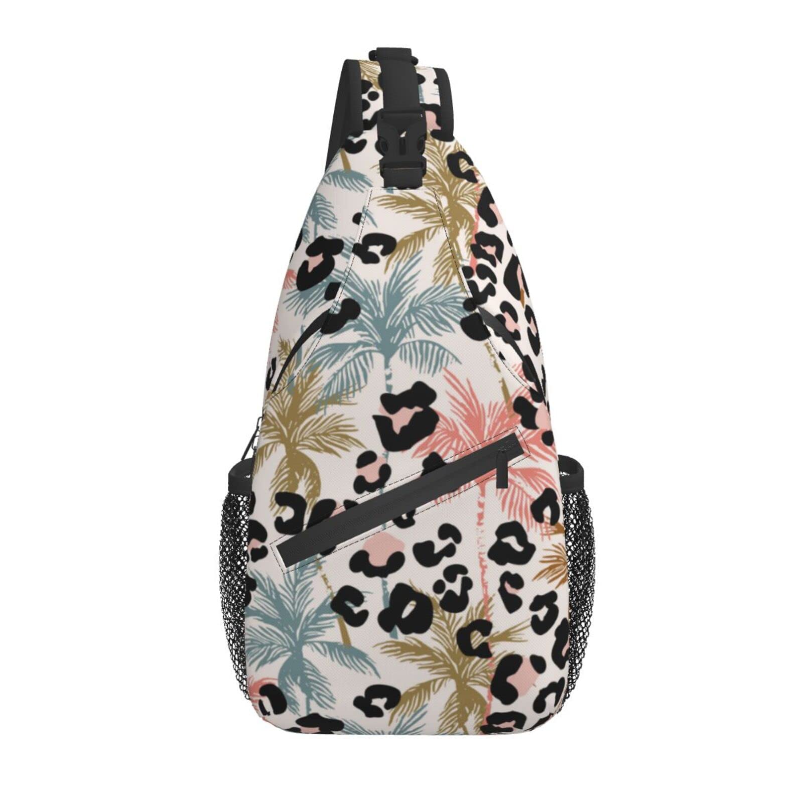 **Durable Unisex Crossbody Sling Backpack - Palm Tree Leopard Print Small Hiking Daypack for Men & Women | Perfect for Sports, Casual Walking, Biking, Travel & Cycling**