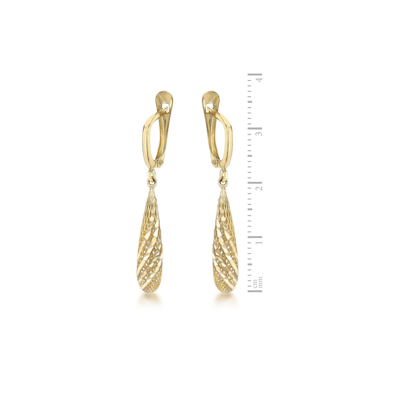 Carissima Gold 9ct Yellow Gold Diamond Cut Mesh Teardrop Earrings for Women | Elegant Dangle Drop Earrings for Parties, Weddings & Special Occasions