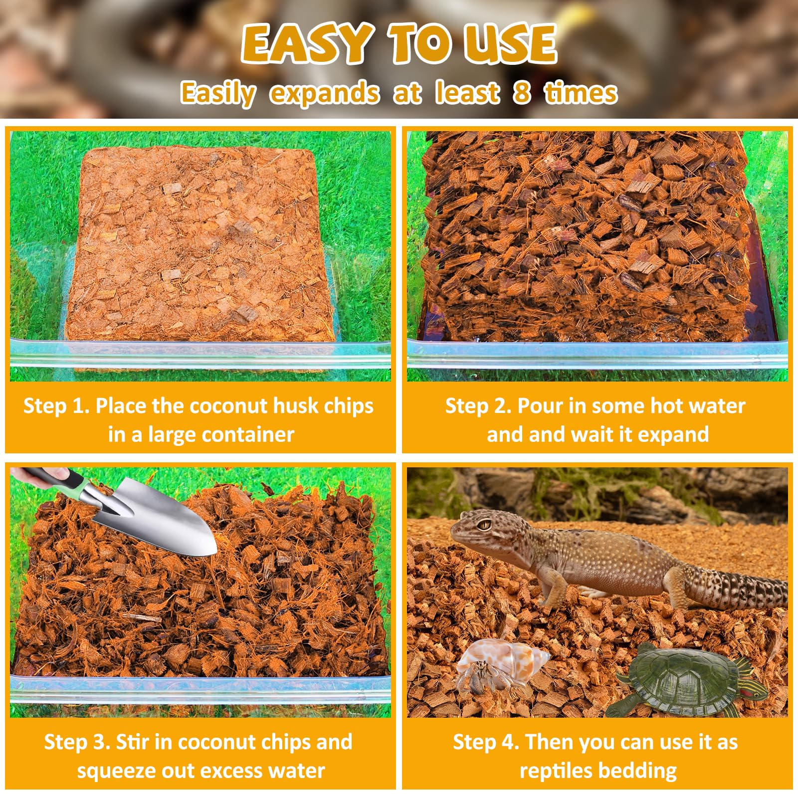 Premium 10LBS Coconut Chip Substrate for Reptiles - 72QT Natural Coco Husk Bedding for Snakes, Tortoises, Ball Pythons, Geckos & Lizards | Compressed Terrarium Substrate for Tropical Habitat & Bioactive Enclosures | Ideal for Reptile Tanks, Vivariums & Pet Terrariums