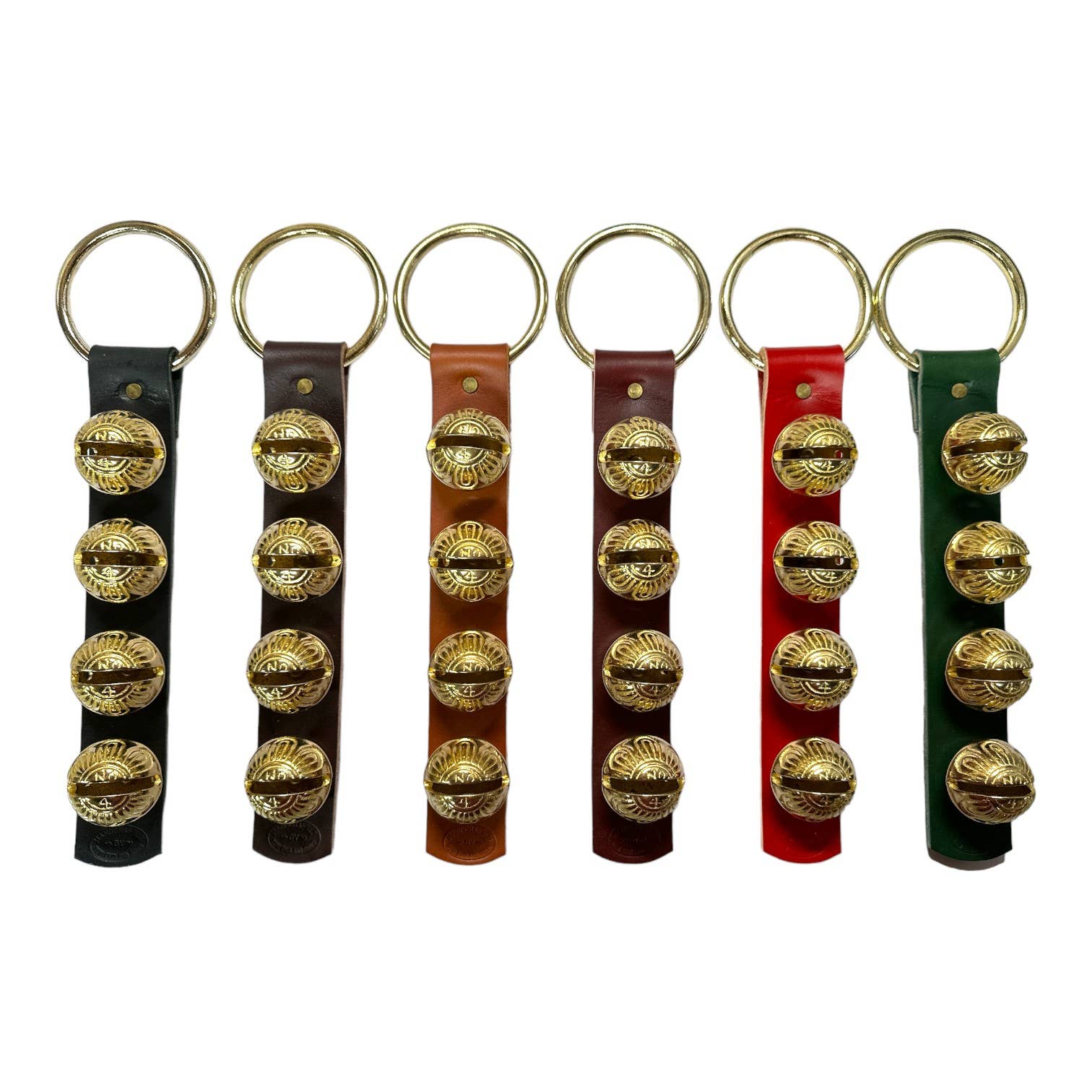 New England Traditional Strap Bells - Set of 4 #4 Size Handheld Bells for Christmas Caroling, School Music Classes & Holiday Decorations