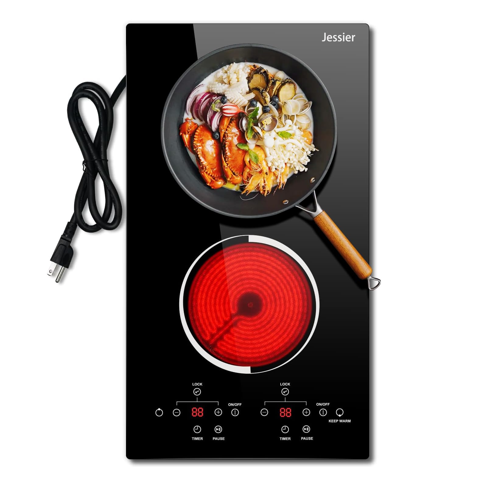 12 Inch 2 Burner Electric Cooktop - 120V Plug-in Countertop & Built-in Stove with Timer, Safety Lock & Over-Temperature Protection | Sensor Touch Control | Perfect for Small Kitchens, RVs & Apartments