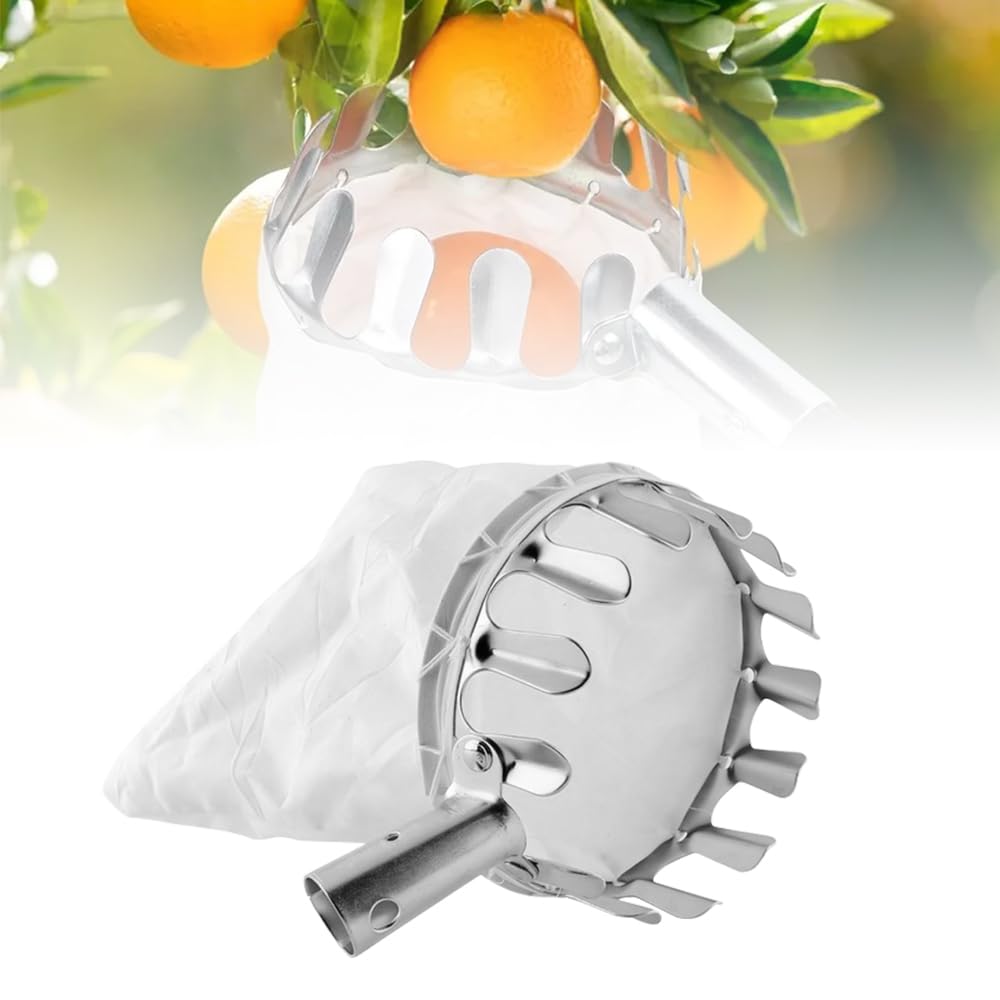 2024 Upgraded Portable Fruit Picker Basket with Catcher Bag - Labor Saving Fruit Harvesting Tool for Apples, Oranges & Pears - Perfect for Home Gardens, Orchards & Backyard Fruit Picking (White, Small)