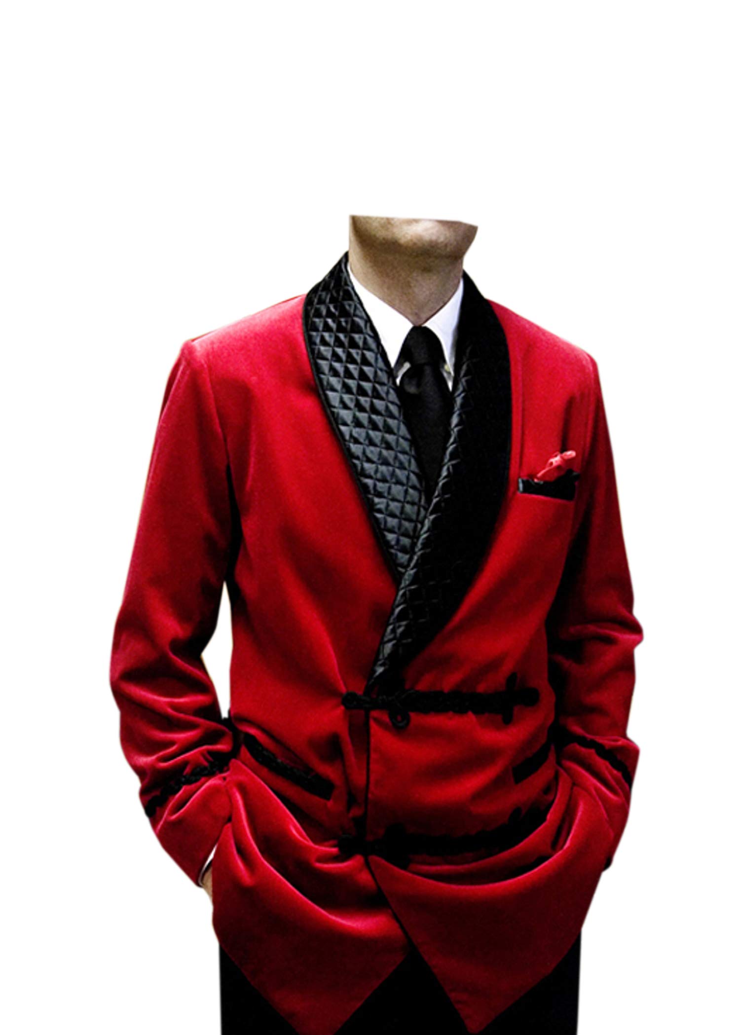 Men's Red Velvet Smoking Jacket - Quilted Dinner Blazer & Cigar Lounge Robe for Hosting | Formal Wear for Gentlemen's Evening Events & Cigar Parties