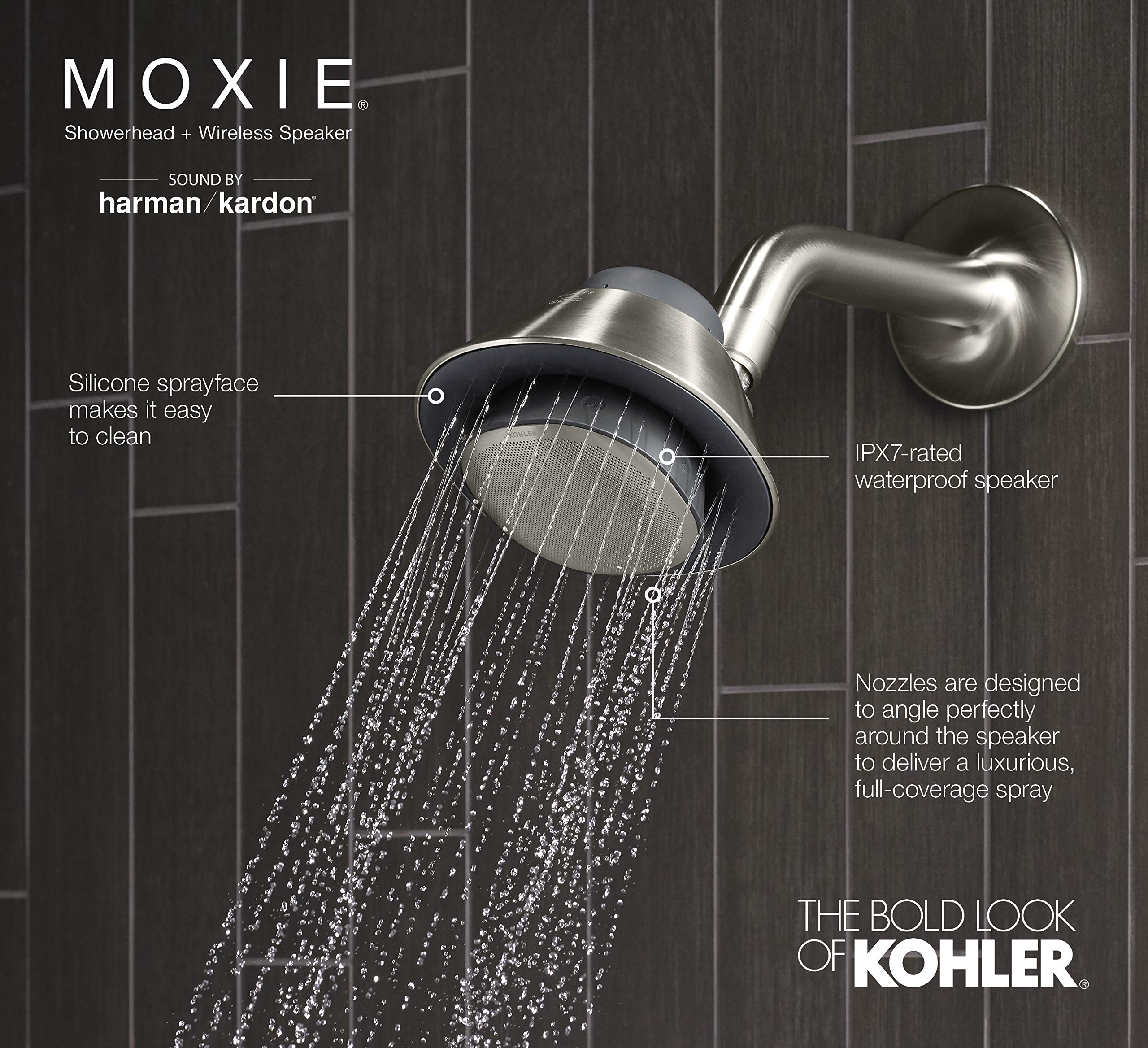 MOXIE® 1.75 GPM Bluetooth Showerhead - High Pressure Water Saving Shower Head with Wireless Speaker - Modern Bathroom Upgrade for Spa-Like Shower Experience & Music Therapy - Perfect for Relaxation, Morning Routine, Home Spa Days and Small Bathrooms