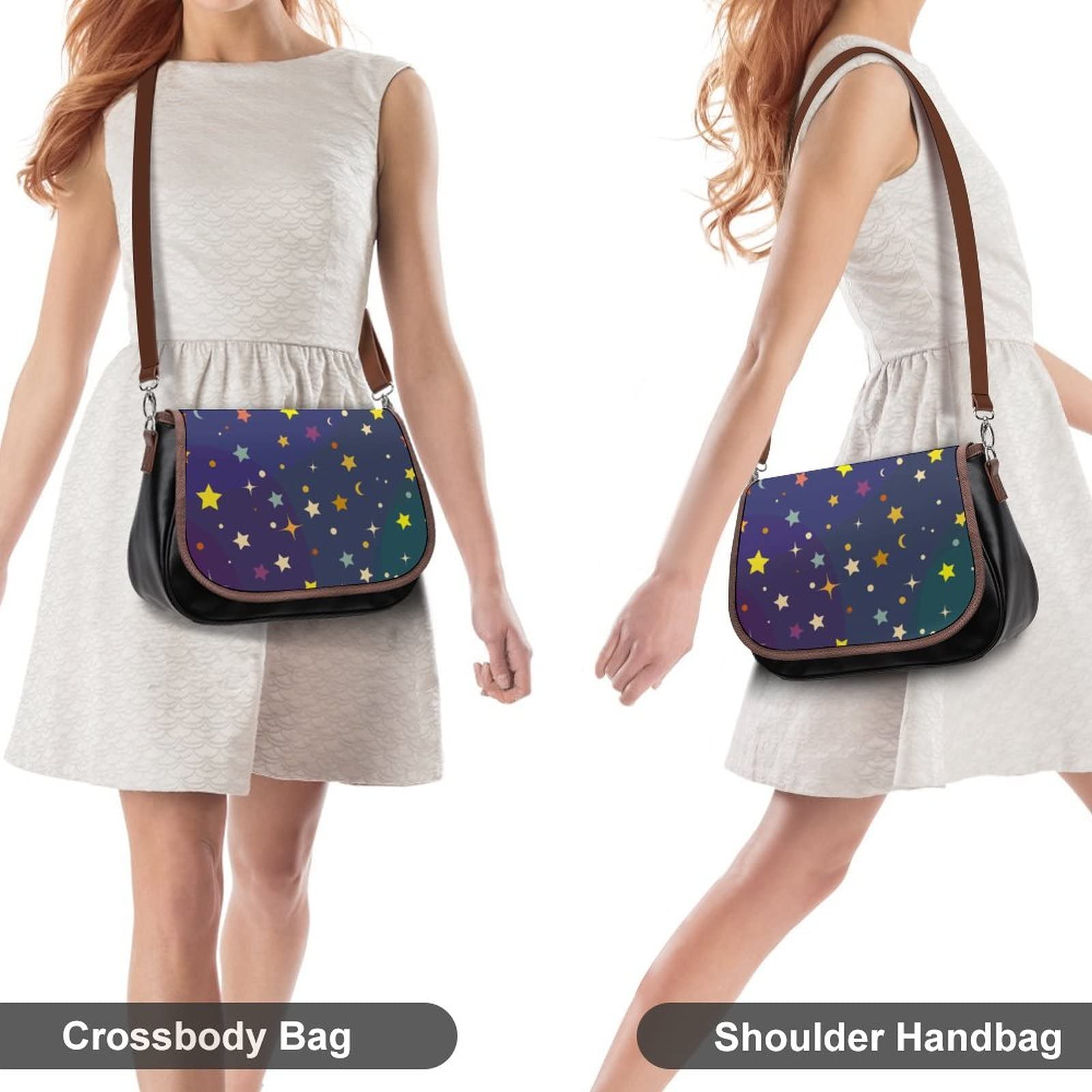 Women's Printed Leather Crossbody Bag - Fashion Shoulder Messenger Purse with Cartoon Starry Sky Design | Perfect for Work, Travel & Daily Use