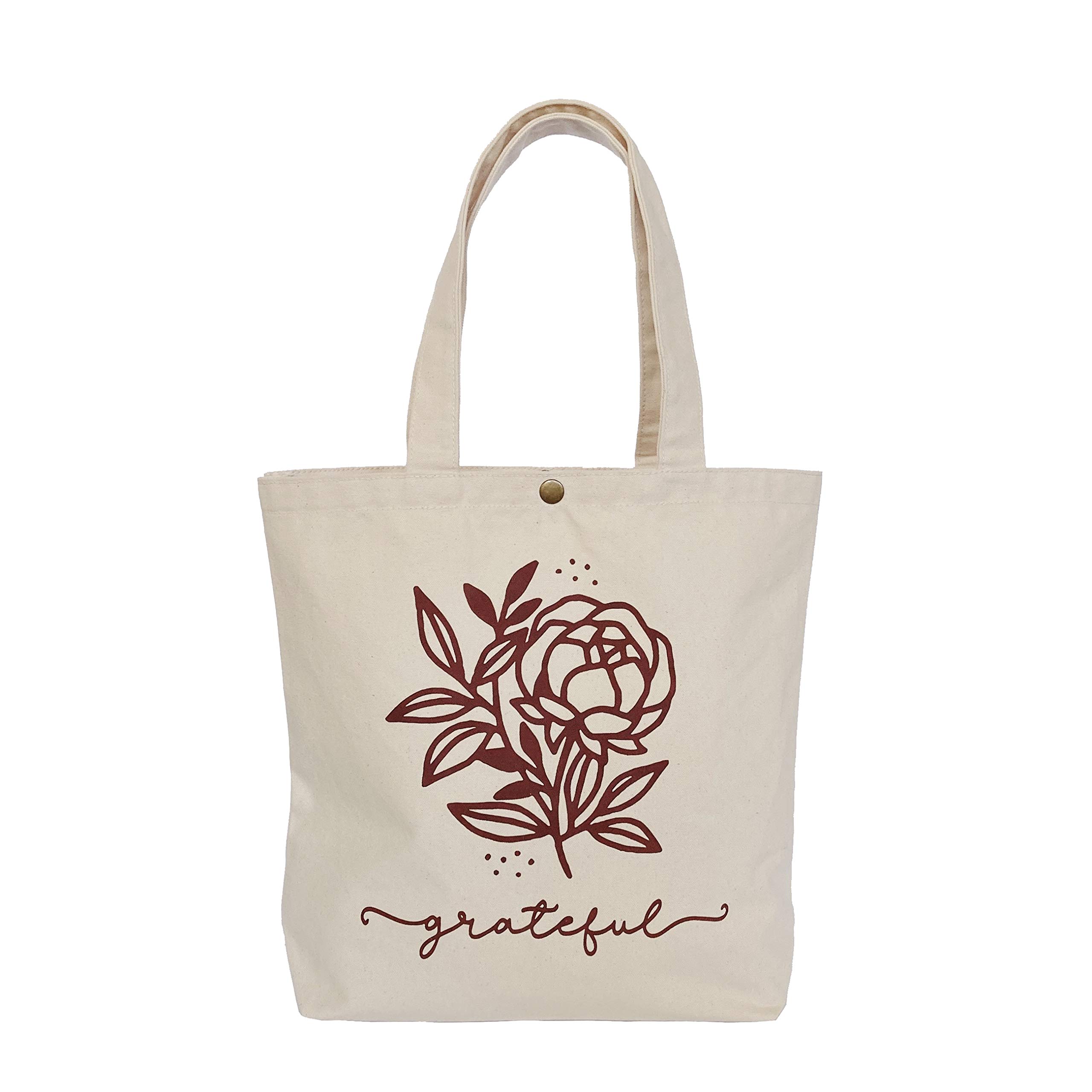 Christian Canvas Tote Bags for Women - Grateful Religious Gift with Snap Closure & Interior Pockets - Perfect for Church, Bible Study & Daily Use
