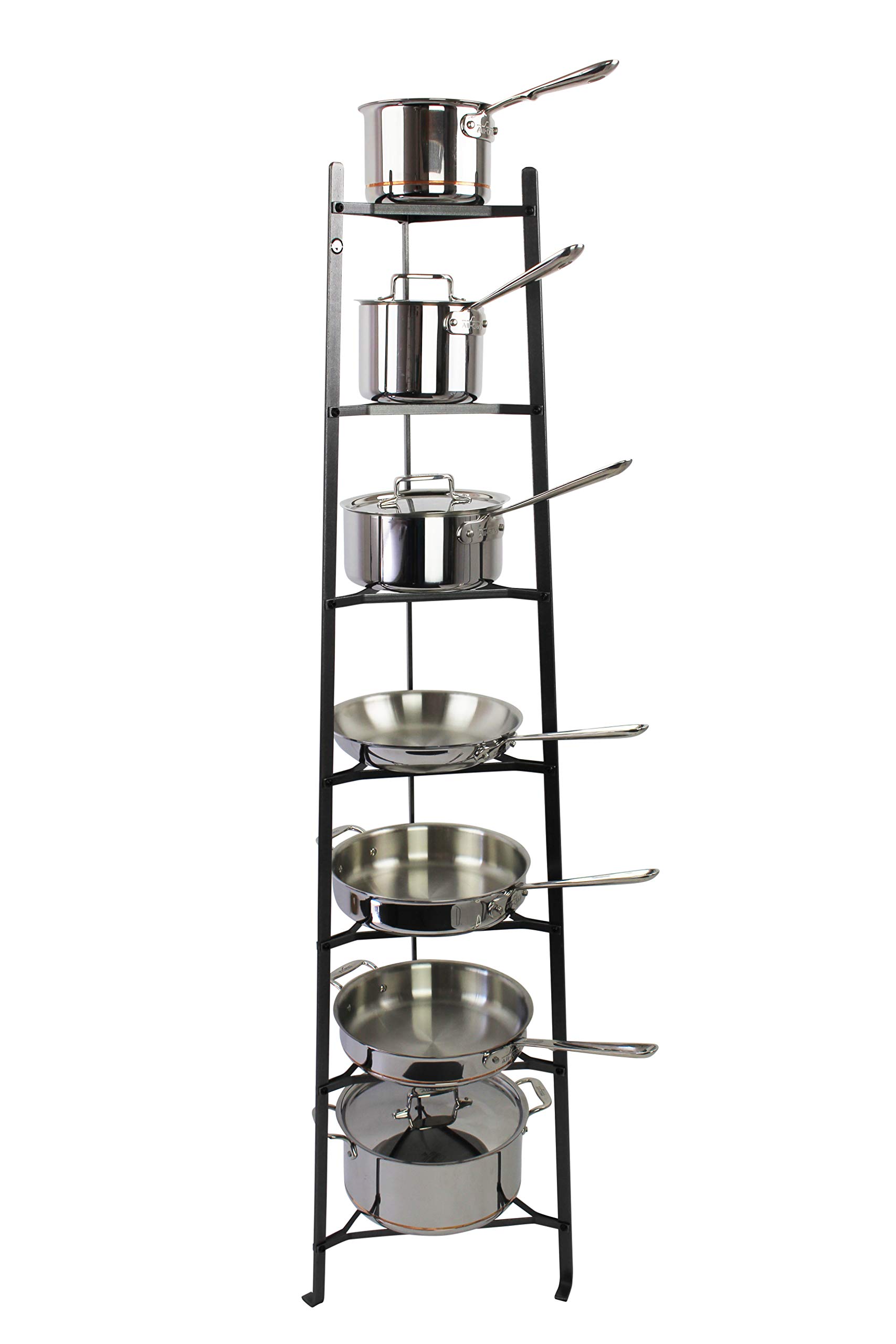 Enclume Handcrafted 7-Tier Gourmet Cookware Stand - Hammered Steel Kitchen Organizer (Unassembled) - Perfect for Storing Pots, Pans & Utensils in Restaurants & Home Kitchens