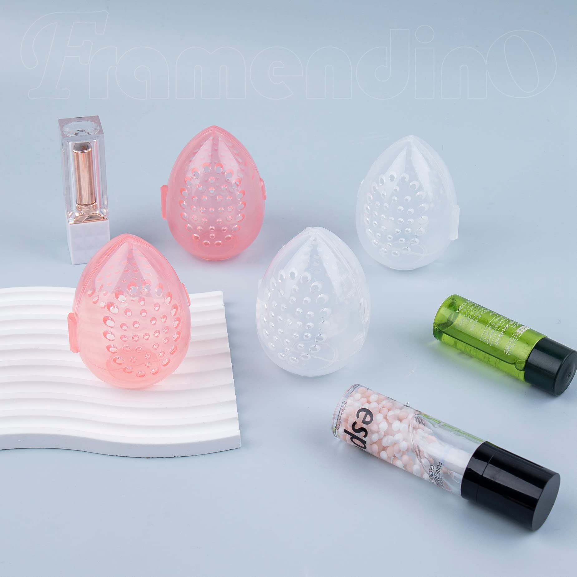 4 Pack Breathable Beauty Blender Sponge Holder - Clear Pink Makeup Storage Case for Travel & Home Organization | Keep Makeup Tools Clean & Dry
