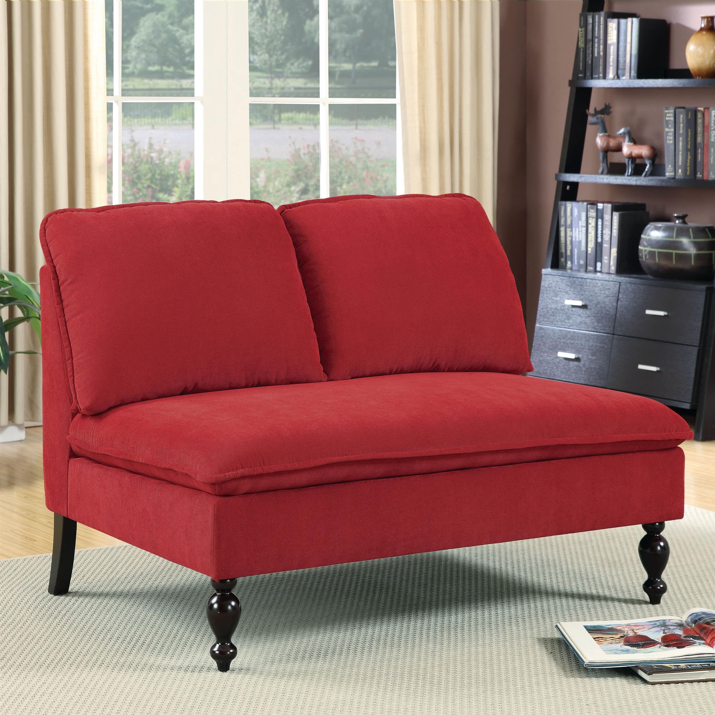 Furniture of America Maggie Fabric Upholstered Loveseat Bench in Red - Stylish Sofa for Living Room, Bedroom & Entryway Seating