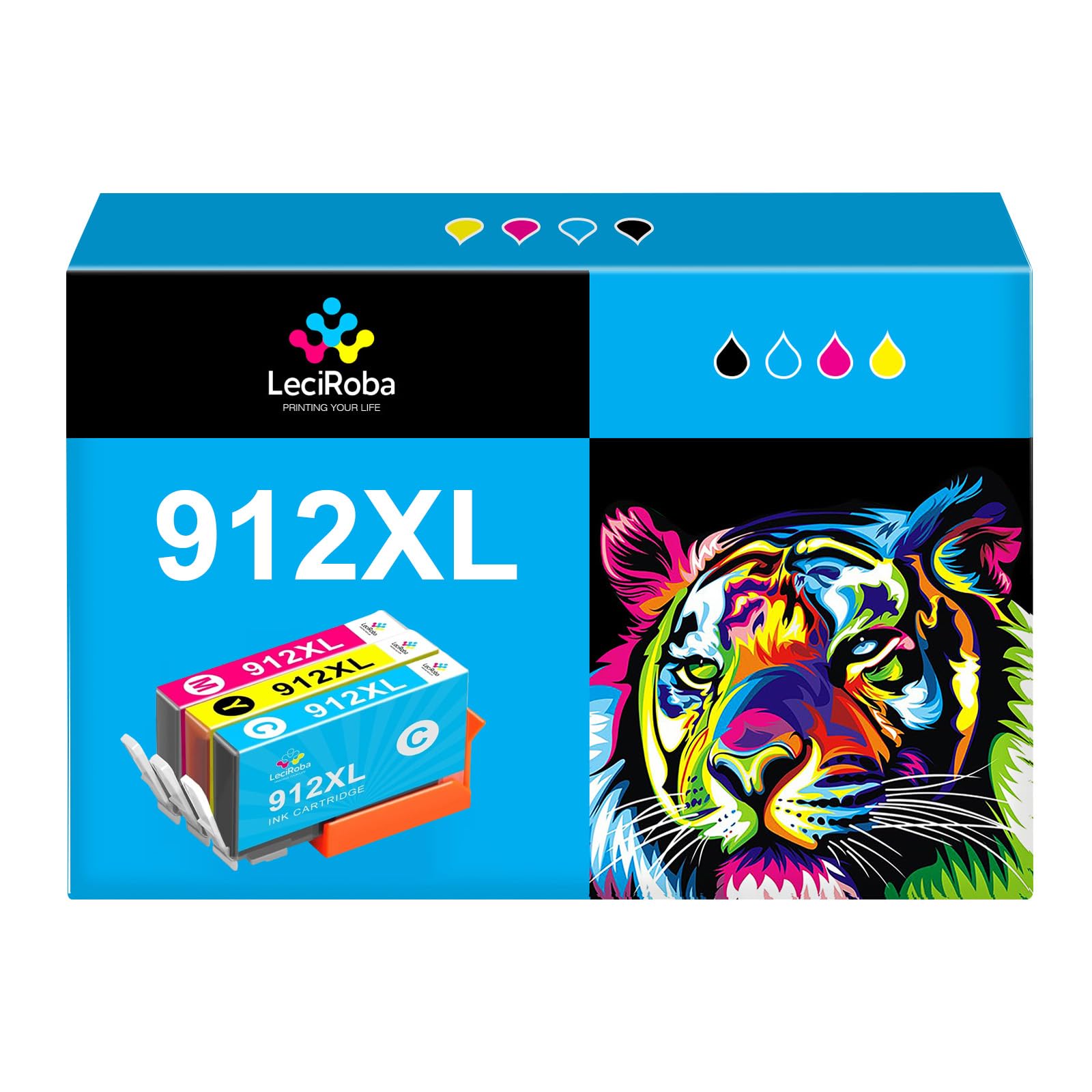 LeciRoba 912XL Ink Cartridges 3-Pack - Compatible with HP 912XL Printers, HP OfficeJet 8012/8014/8015/8017 & Pro 8022/8023/8024/8025 All-in-One Printers - High Yield Printing for Home Office & Small Business Documents