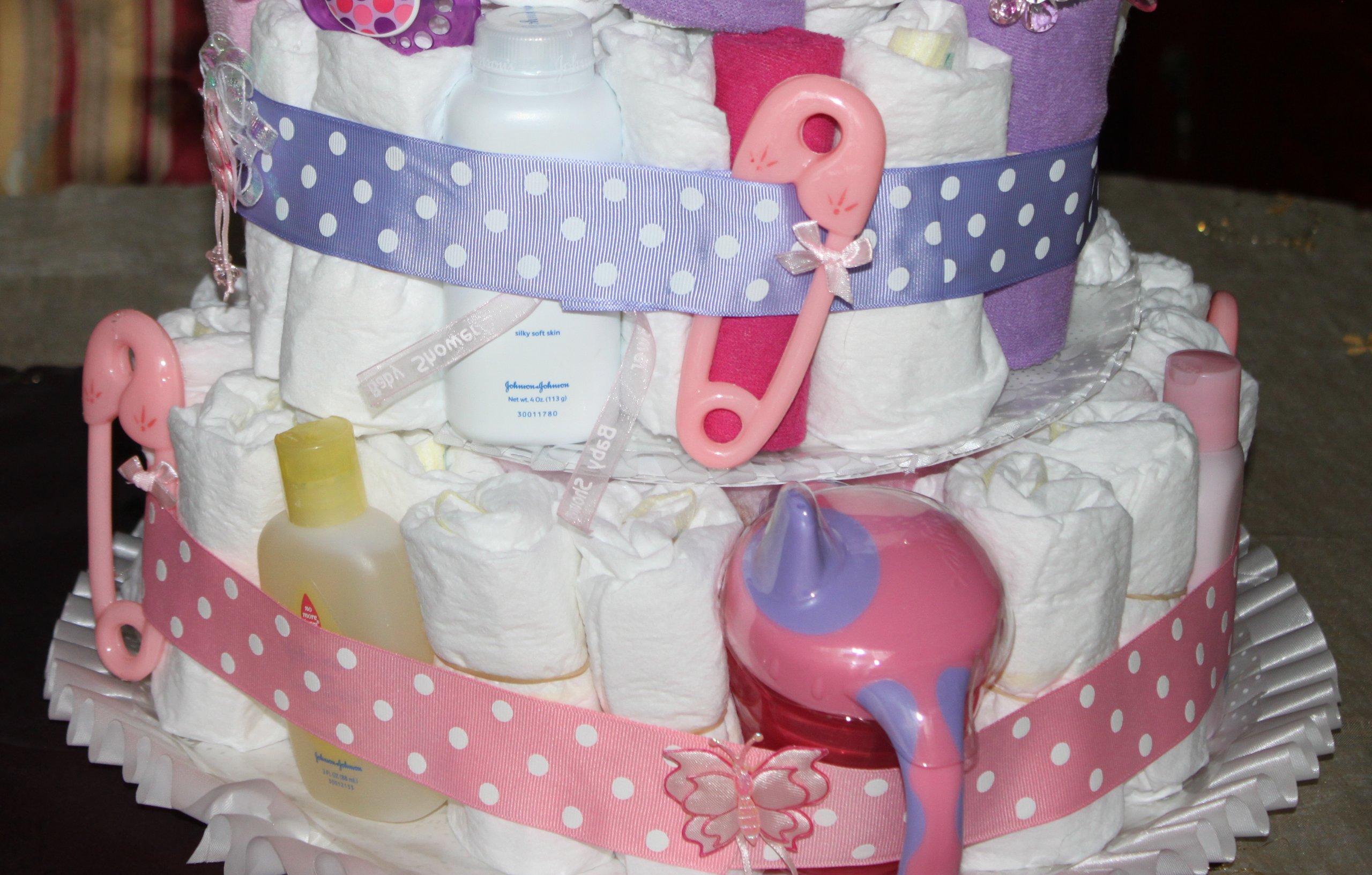 3-Tier Pink Baby Diaper Cake with Essential Newborn Girl Supplies - Perfect for Baby Showers, Gender Reveals & Nursery Decor