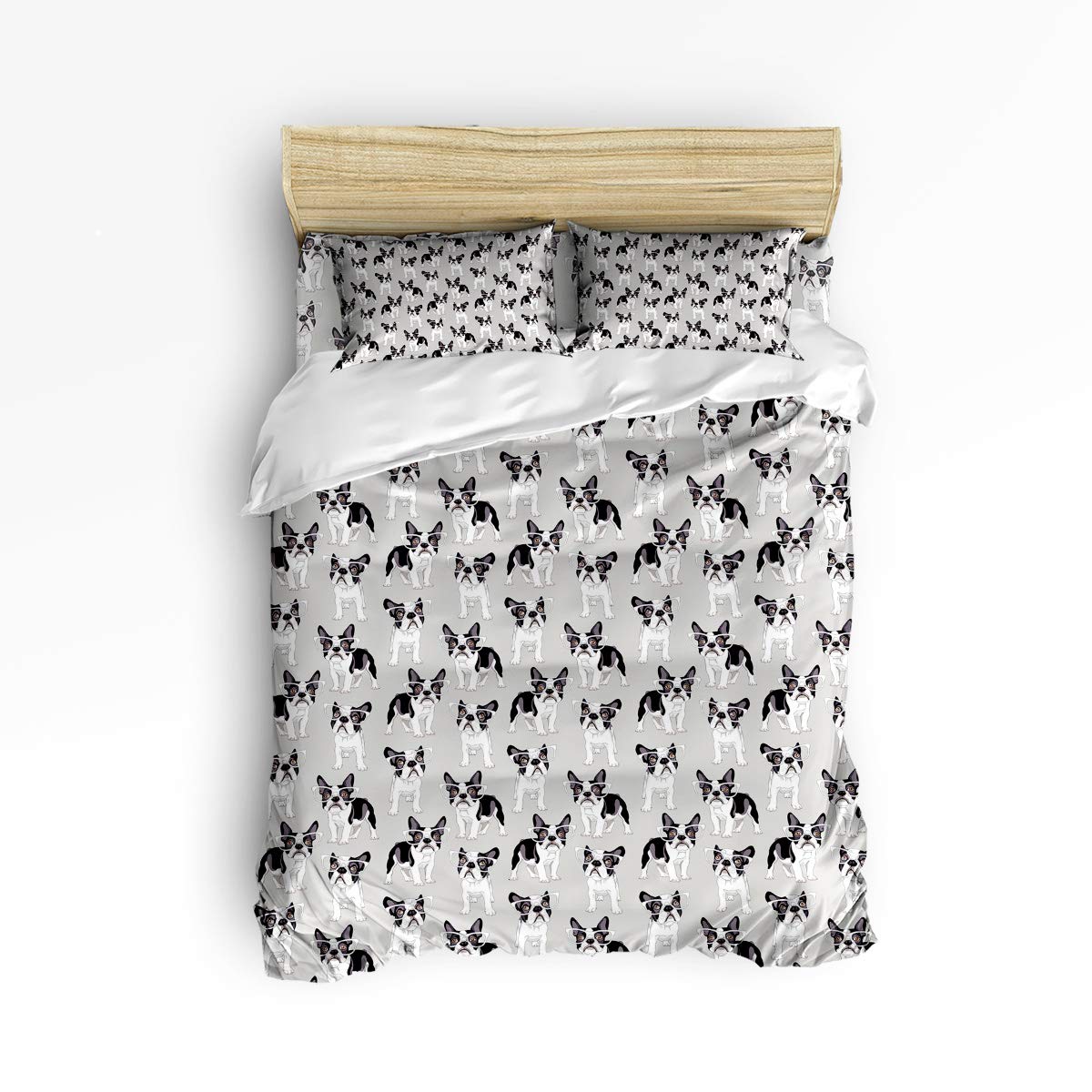 Pink Sky Queen Size Cute Duvet Cover Set - Soft Twill Plush Bedding for Kids & Adults, Bulldog with Sunglasses Pattern Grey Bed Sets, Includes 1 Duvet Cover + 1 Sheet + 2 Pillowcases - Perfect for Kids' Rooms, Guest Bedrooms & Cozy Home Decor