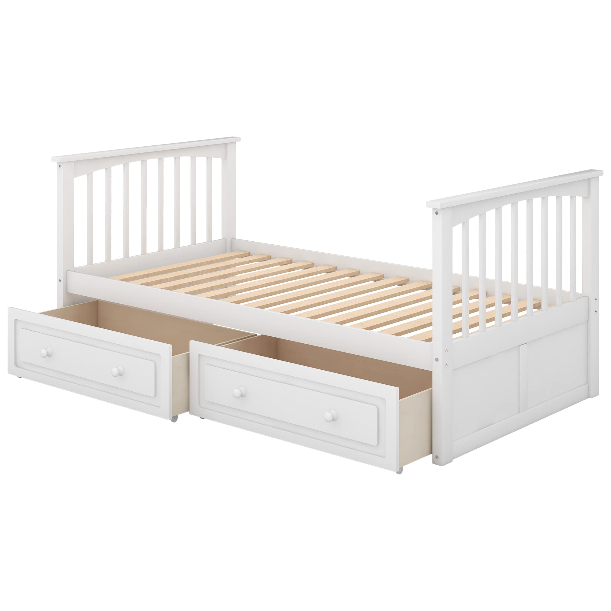Harper & Bright Designs Twin Over Twin Bunk Bed with Storage Drawers - Solid Wood Bunk Bed Frame in White - Perfect for Kids' Bedroom, Dorm Room & Space-Saving Solutions