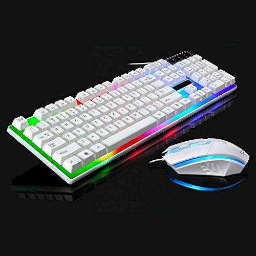 Rainbow Gaming Keyboard and Mouse Set - 7 Color RGB Backlit, Ergonomic Wired USB Combo for PC Gamers - Perfect for FPS, MOBA, and MMO Gaming Sessions
