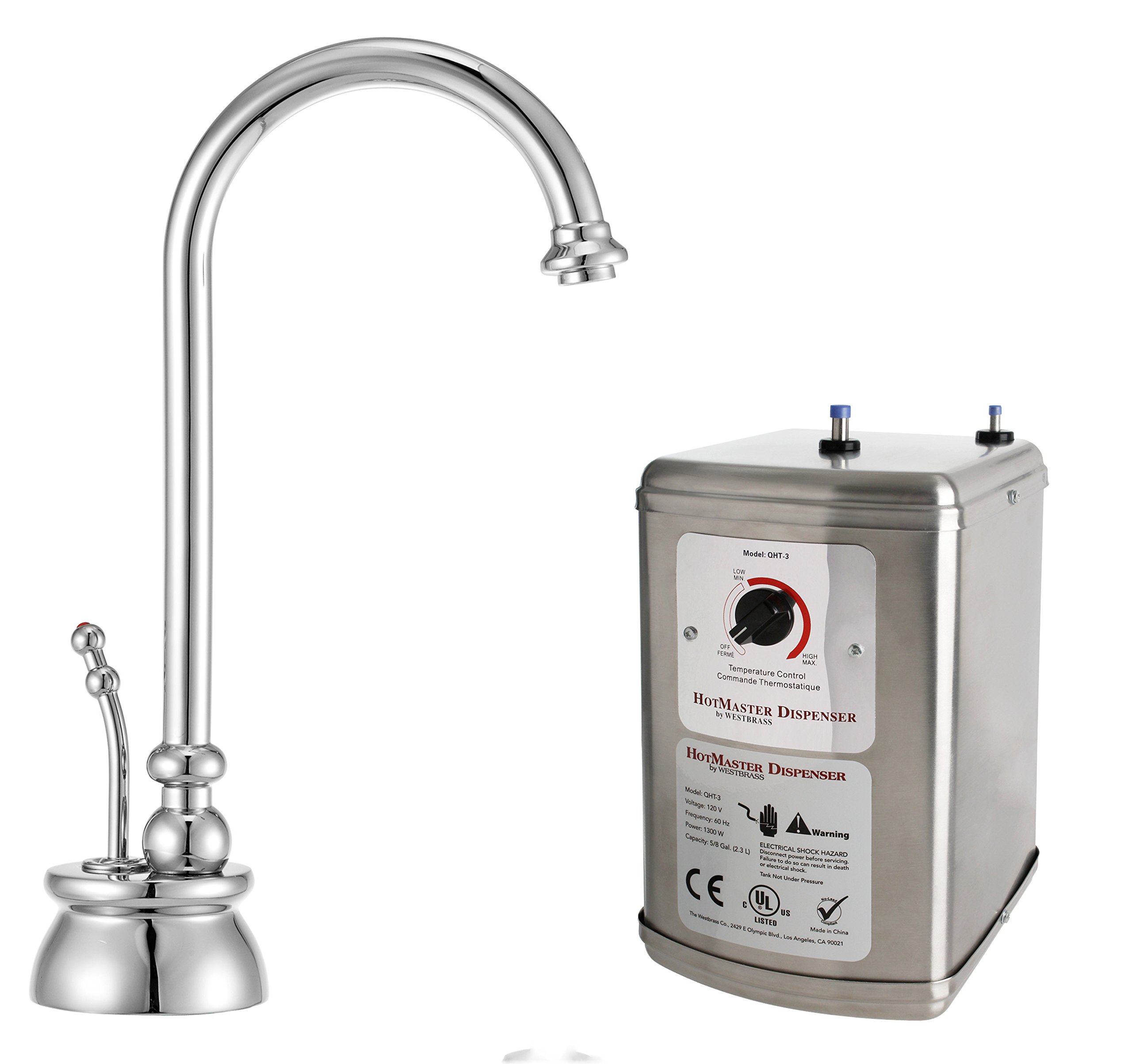 Westbrass D261H-26 10-Inch Instant Hot Water Dispenser Faucet with Tank - Polished Chrome - Single Handle Kitchen Sink Faucet - Perfect for Coffee, Tea & Cooking