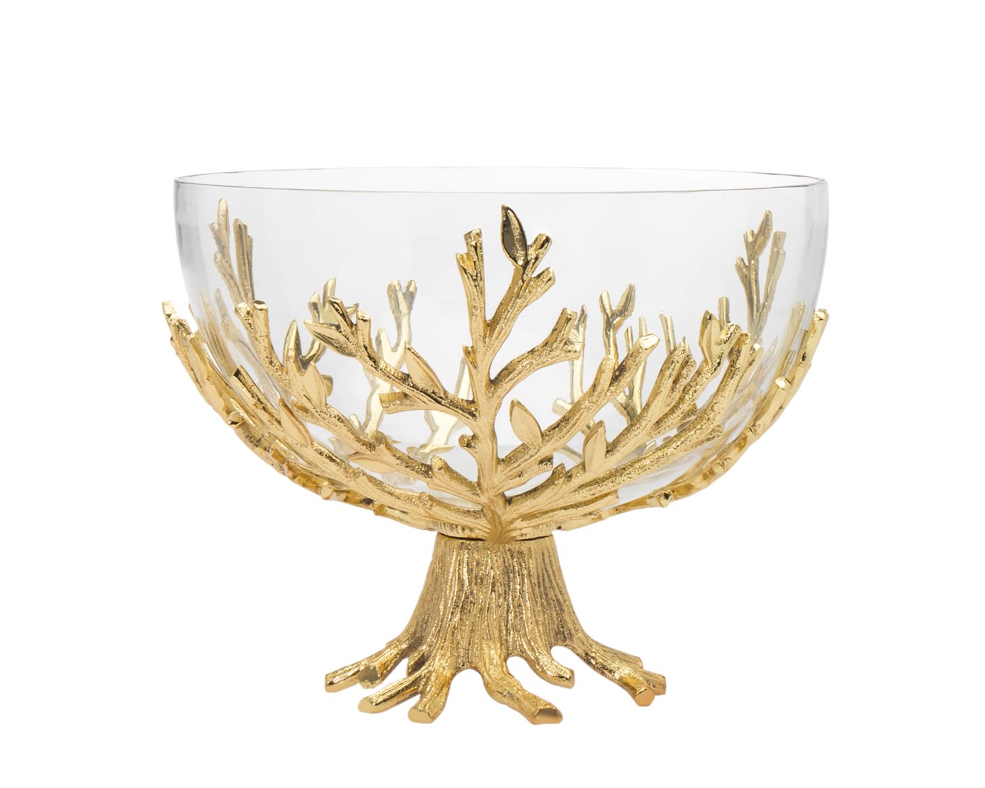 Godinger 10.5 Inch Golden Branch Glass Serving Bowl - Elegant Decorative Centerpiece for Dining Table, Party, Wedding & Holiday Entertaining Serveware