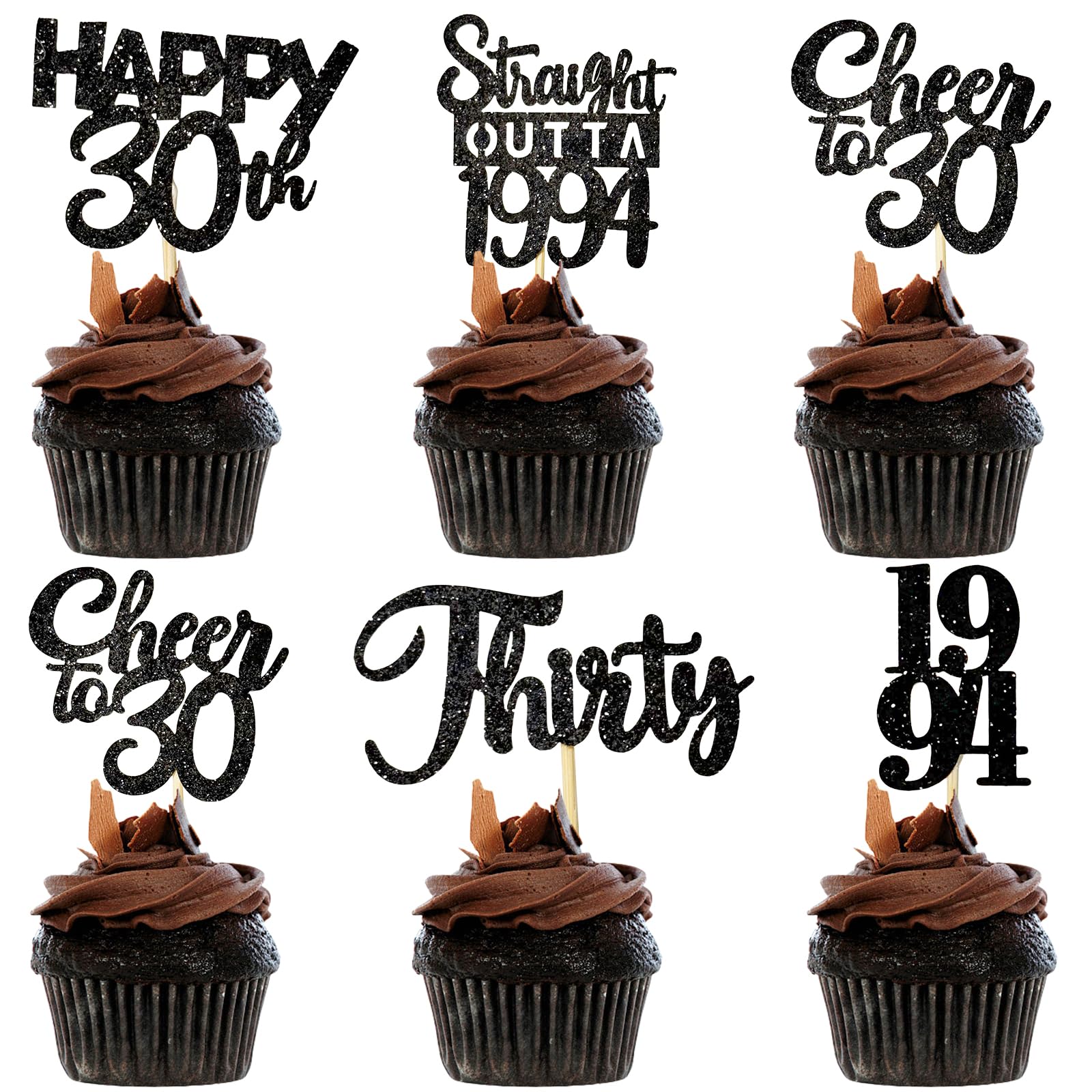 30PCS 30th Birthday Cupcake Toppers - Gold & Black Party Decorations for Men & Women - 1994 Themed 30th Birthday Party Supplies - Perfect for Anniversary Celebrations & Milestone Parties