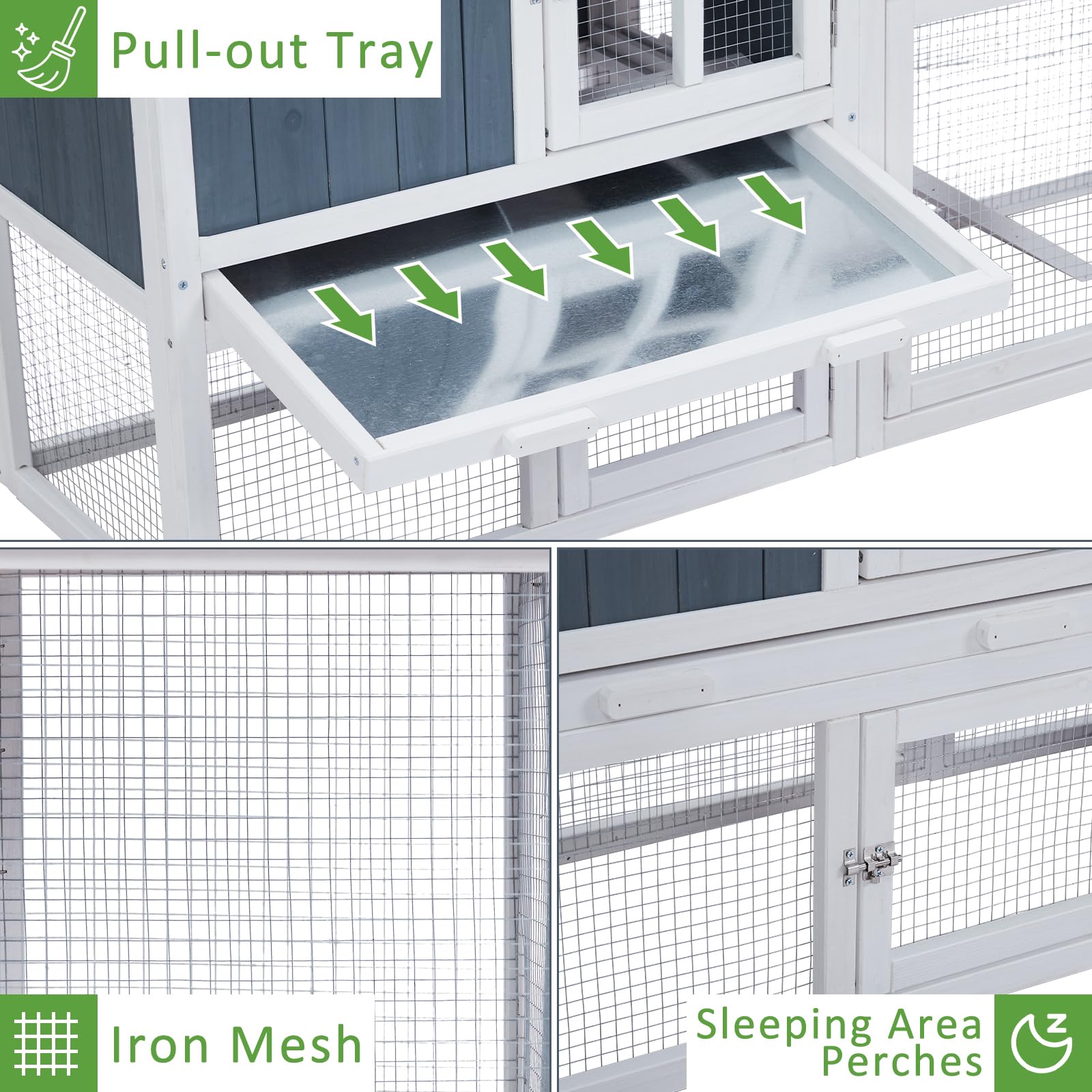 54in Wooden Rabbit Hutch for Outdoor & Indoor Use - Weatherproof Bunny Cage with Side Runs, Removable Tray & Ramps - Ideal for Rabbits, Chickens, Guinea Pigs & Small Pets - Perfect for Backyard, Garden or Indoor Pet Housing
