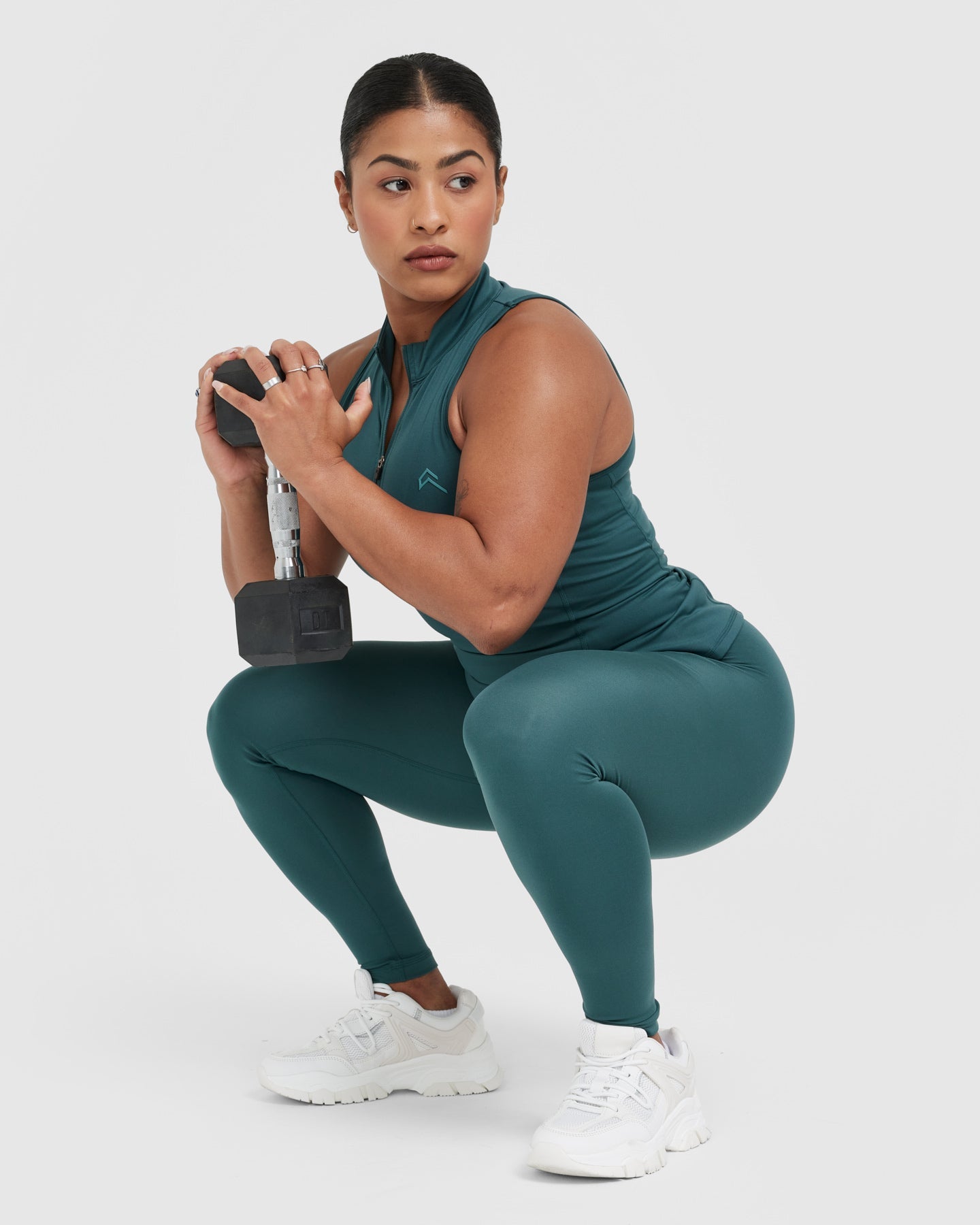 Timeless Half Zip Tank Top for Women - Soft Stretchy Workout Shirt in Marine Teal | Gym, Yoga & Casual Wear