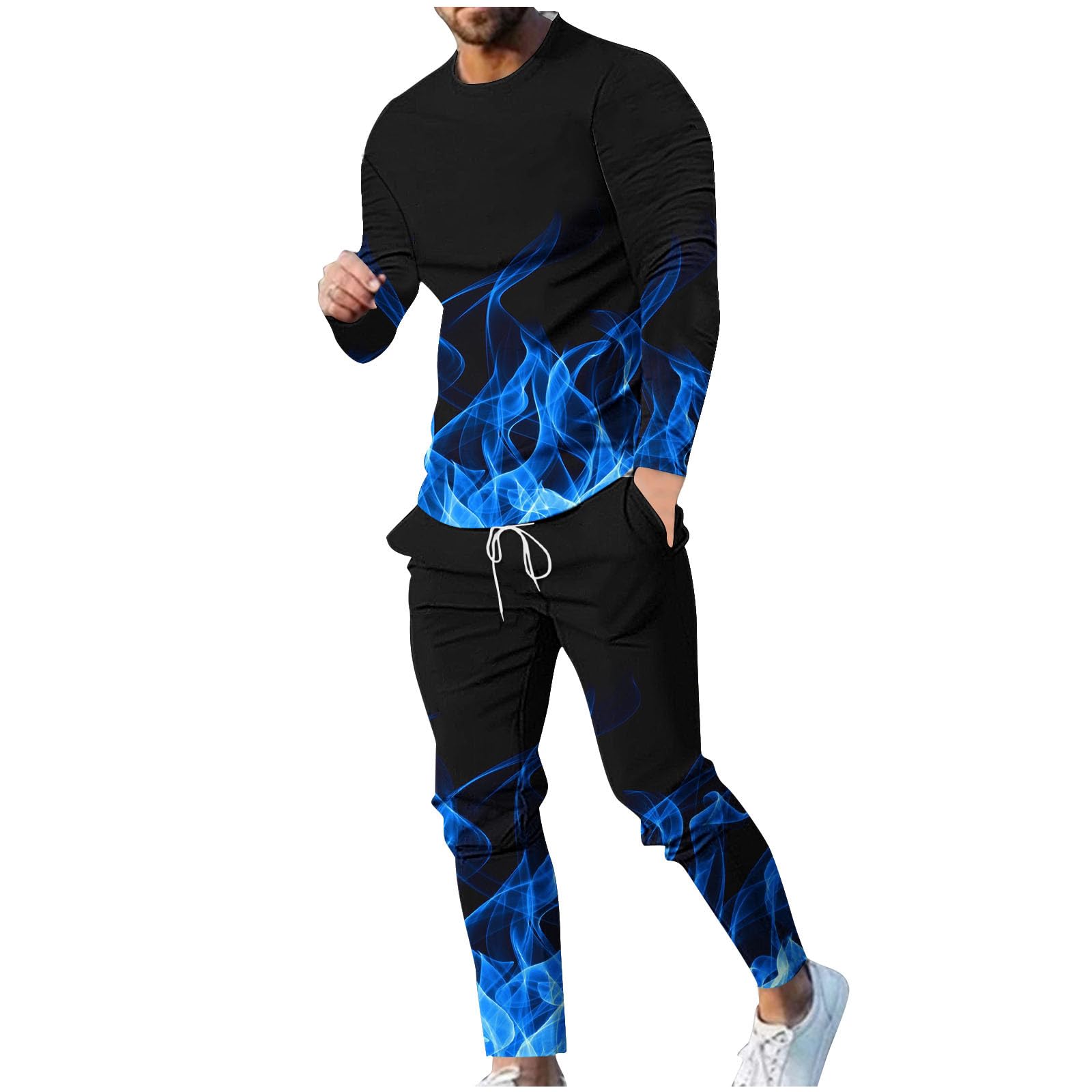 Men's Y2K Funny Lighting 2-Piece Lounge Suits - Round Neck Artistic Workout Sets for Outdoor & Gym Fashion | Trendy Novelty Suits for Casual Wear & Street Style