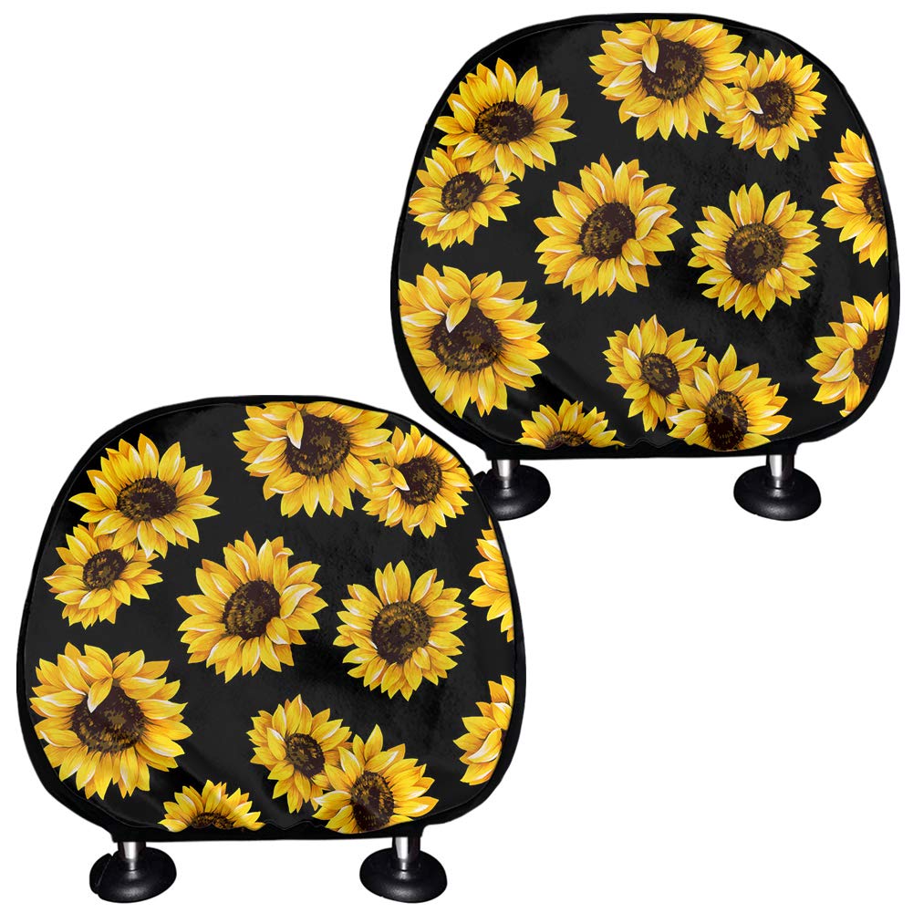 BIGCARJOB Yellow Sunflower Car Headrest Covers (Set of 2) - Soft Fabric Car Seat Protectors for All Vehicles - Decorative & Protective Headrest Accessories for Sedans, SUVs & Trucks - Perfect for Road Trips & Daily Commutes