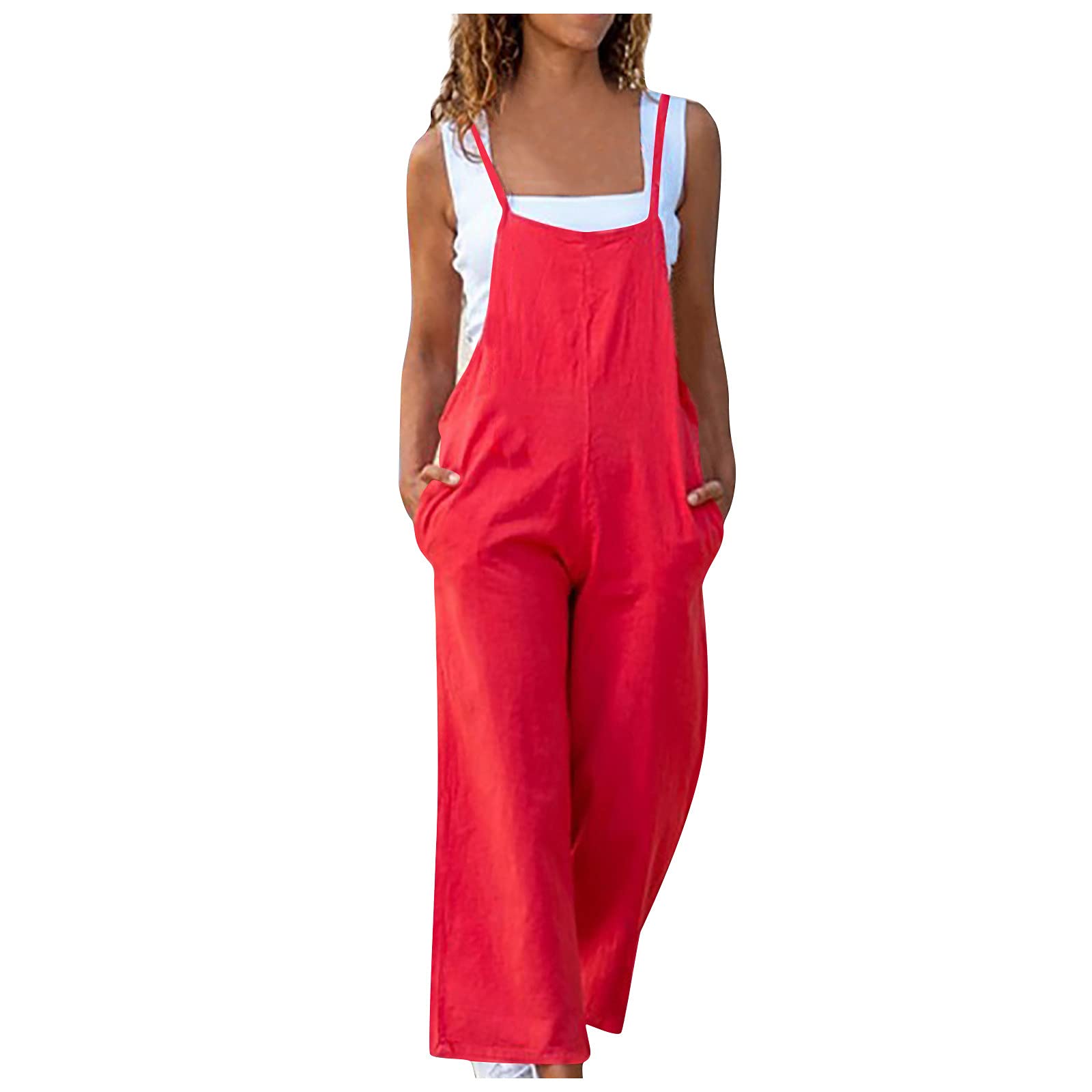 RIJJTRP Women's Casual Sleeveless Jumpsuit with Pockets - Loose Fit Romper Overalls for Summer, Beach, Travel & Outdoor Activities