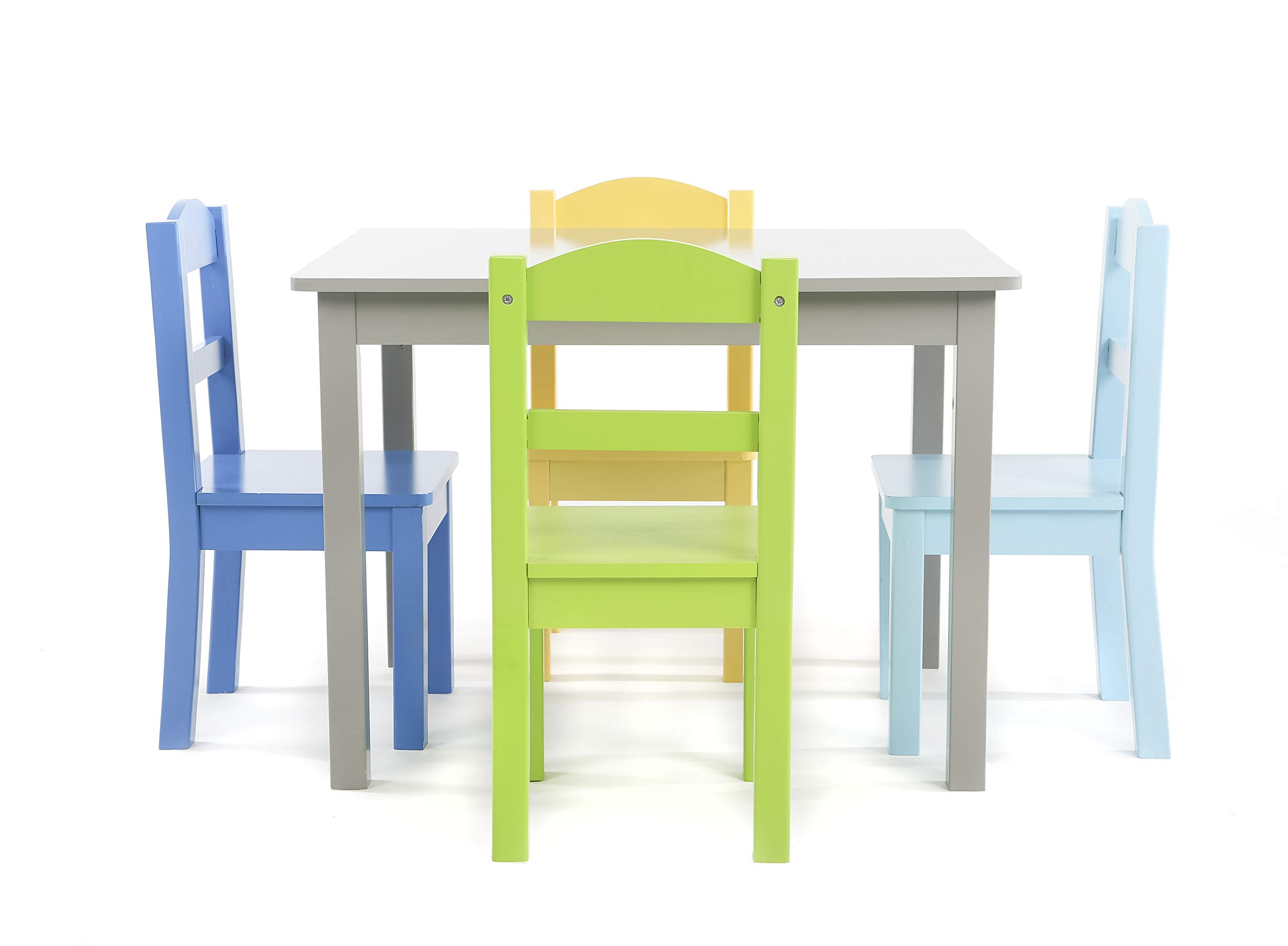 Humble Crew Extra-Large Kids Toy Storage Organizer with 16 Bins - Grey/Blue/Green/Yellow | Wooden Children's Table and 4 Chairs Set | Perfect for Playroom, Classroom & Daycare Organization