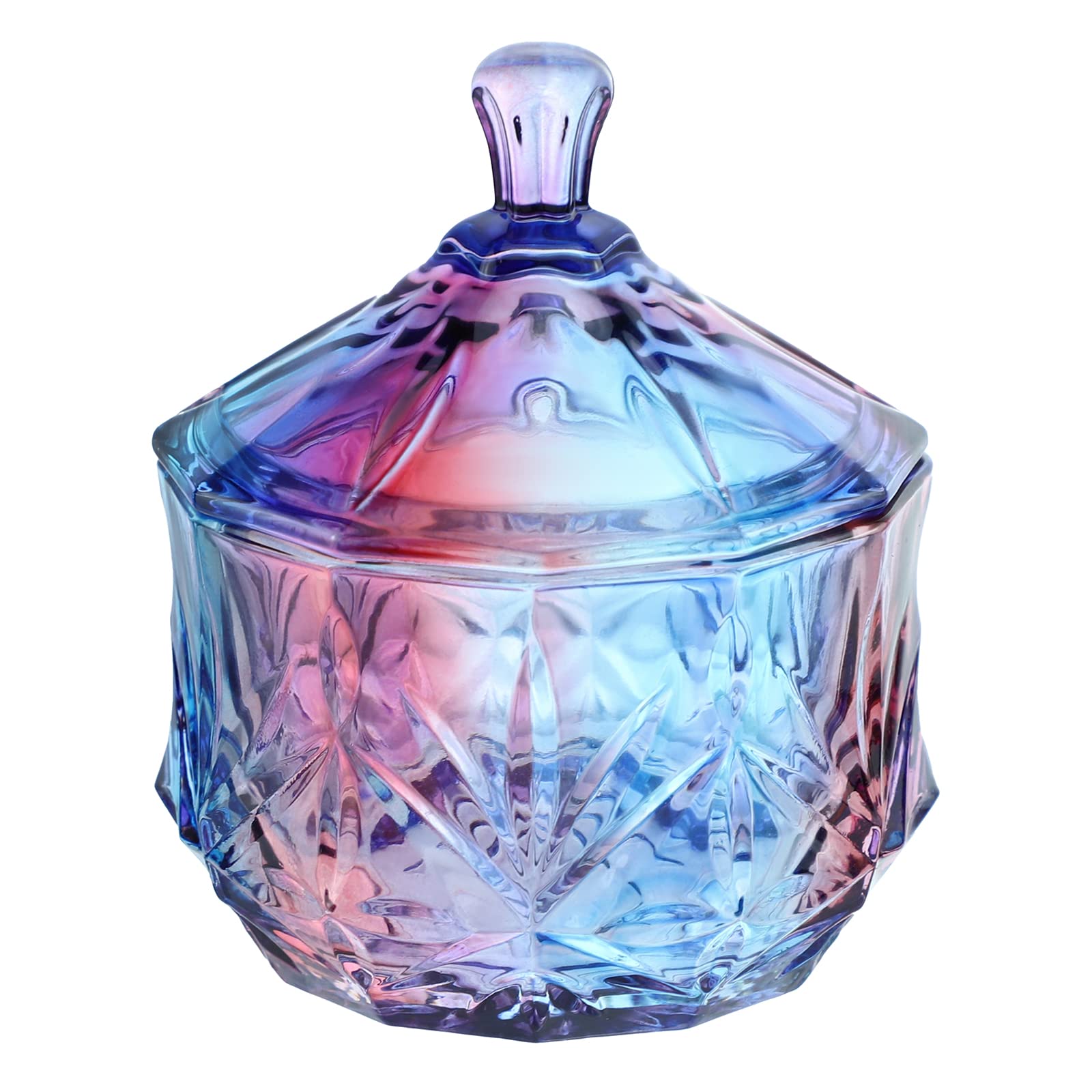 Royal Embossed Clear Glass Apothecary Jar with Lid - 7oz Decorative Candy, Jewelry & Food Storage Container for Weddings, Buffets & Home Decor (Leaves & Purple Design) - Perfect for Candy Displays, Bathroom Organizers & Kitchen Pantry Storage