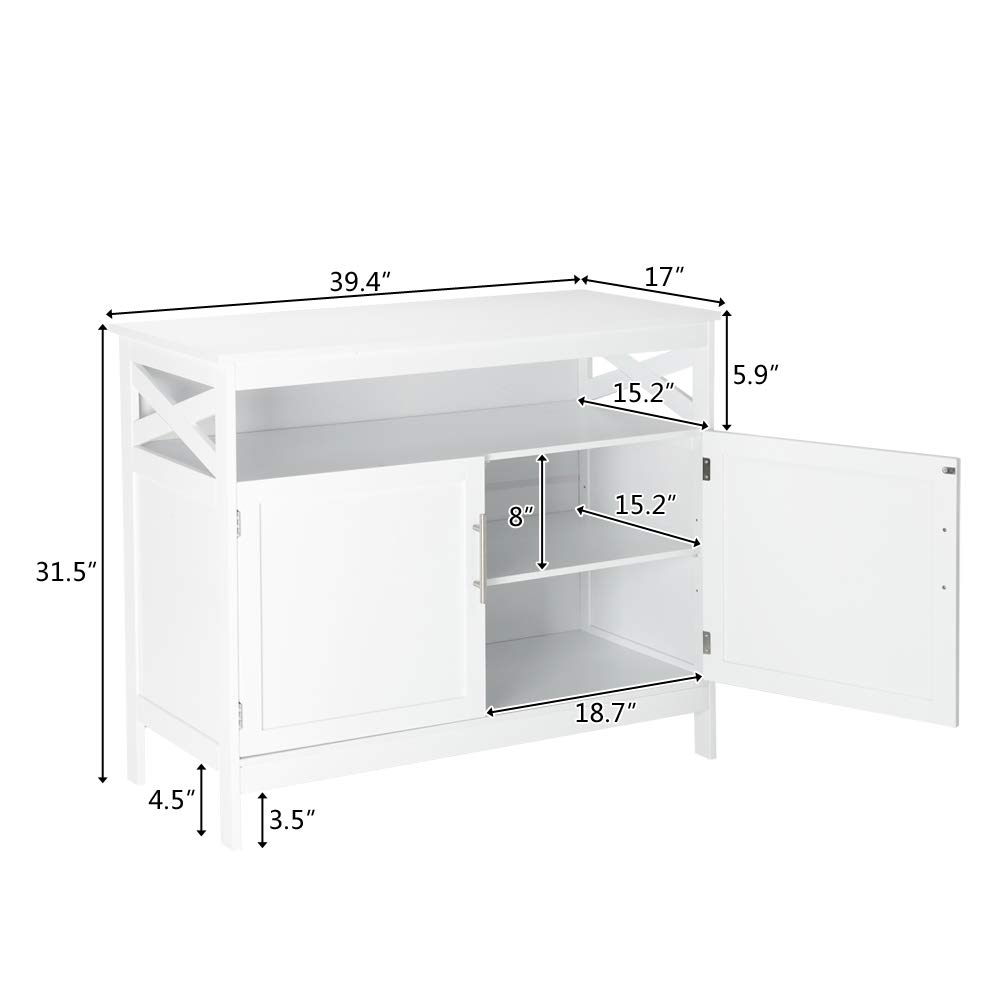 Modern Kitchen Buffet Cabinet with 2 Doors & Adjustable Shelves - White Free Standing Storage Sideboard for Dining Room | Organize Dishes, Serve Meals, Display Decor