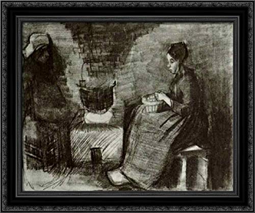 Vincent van Gogh Framed Canvas Art - Woman Sitting by the Fire Peeling Potatoes, 24x20 Inch Black Ornate Wood Frame - Perfect for Living Room, Bedroom, or Office Wall Decor