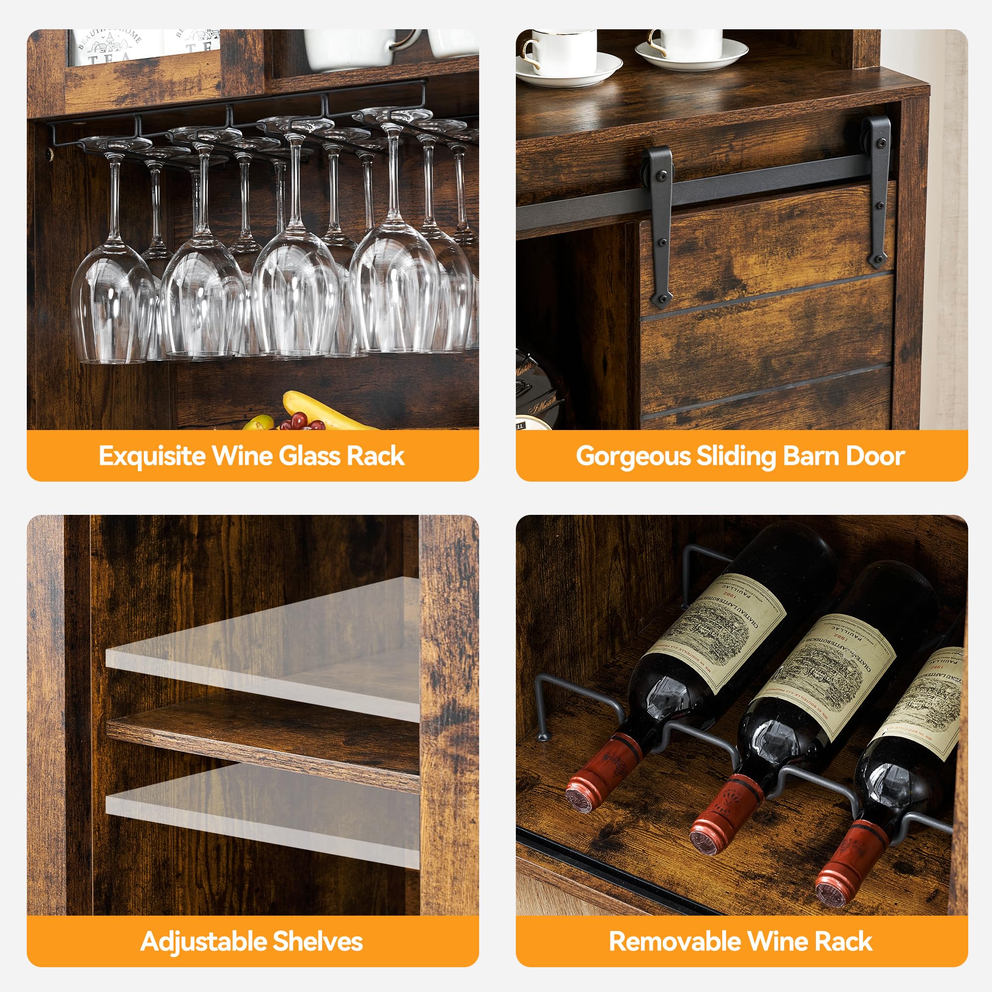Farmhouse Coffee Bar Cabinet with Sliding Barn Door - 70