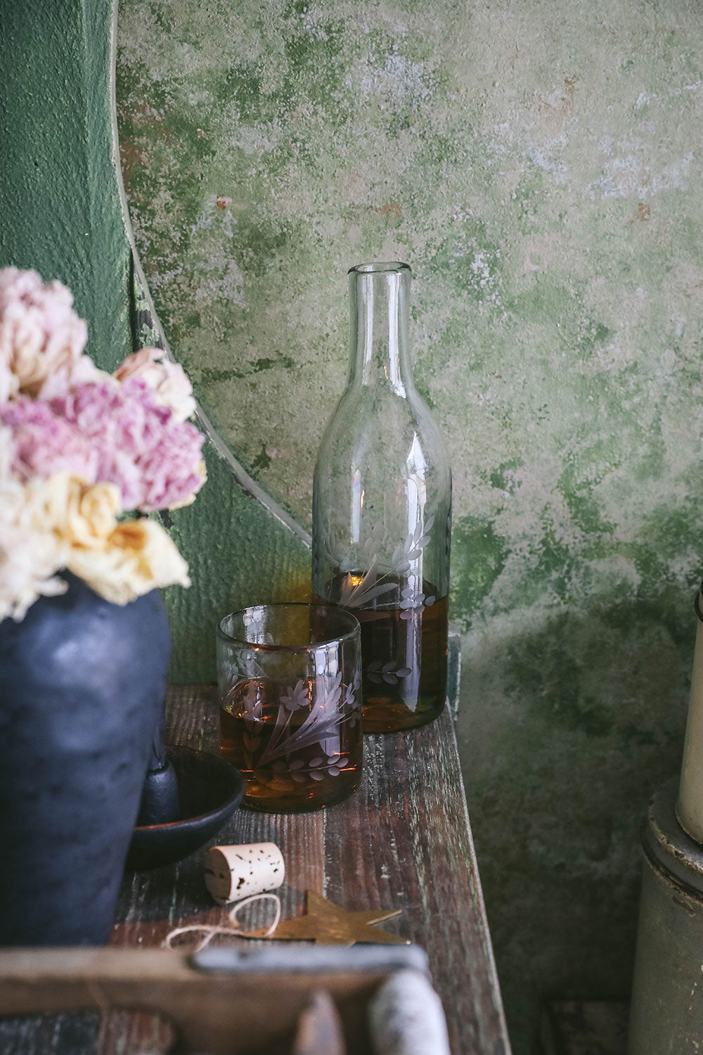 Handblown Etched Glass Bottle - Unique Decorative Vase for Home, Wedding, or Gift - Perfect for Floral Arrangements and Table Centerpieces