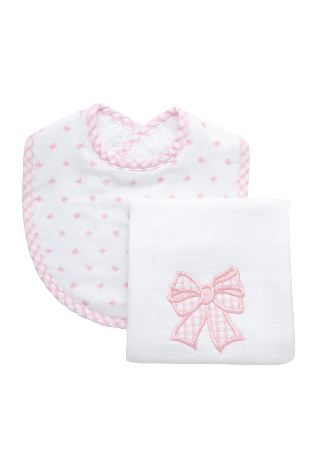 Baby Bow Basic Bib & Burp Cloth Set - Soft Cotton Drool Bibs and Burp Cloths for Newborns & Infants - Cute Pink Baby Shower Gift Set for Feeding, Spit-Up Protection & Mess-Free Mealtime