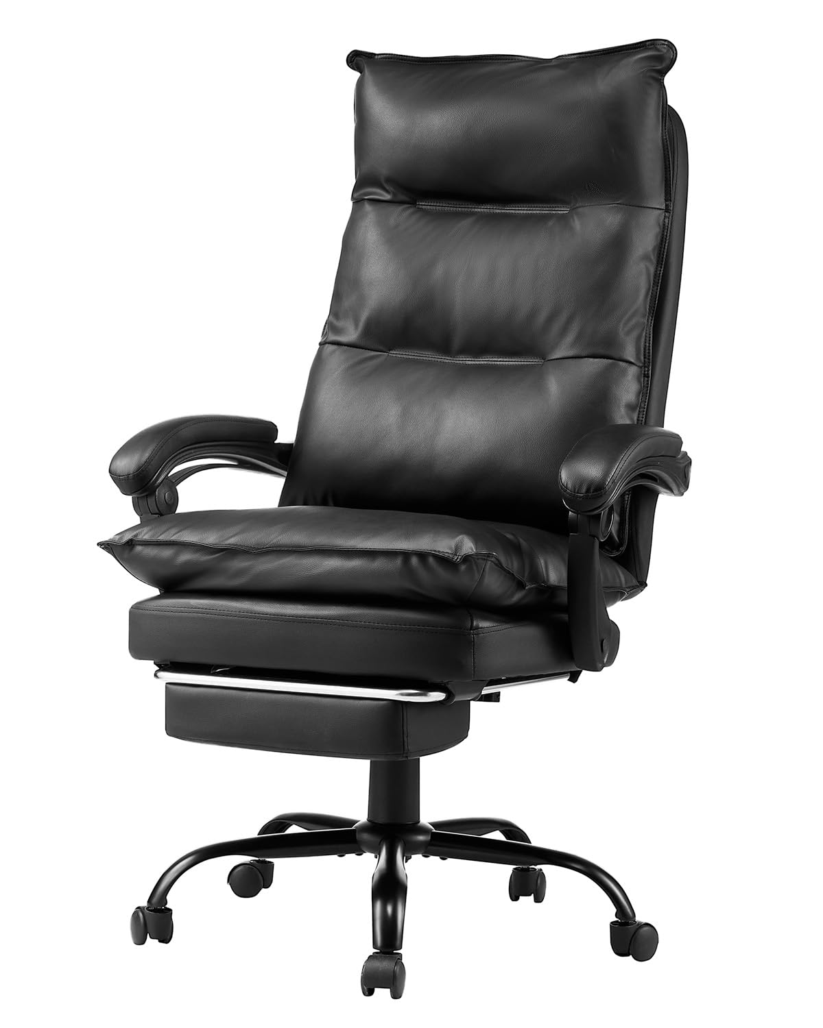 VEVOR Executive Office Chair with Footrest - 400lb Capacity Ergonomic Desk Chair with Lumbar Support, Heavy Duty PU Leather Reclining Chair, Height Adjustable for Home & Office Workspaces - Perfect for Long Hours of Comfortable Sitting