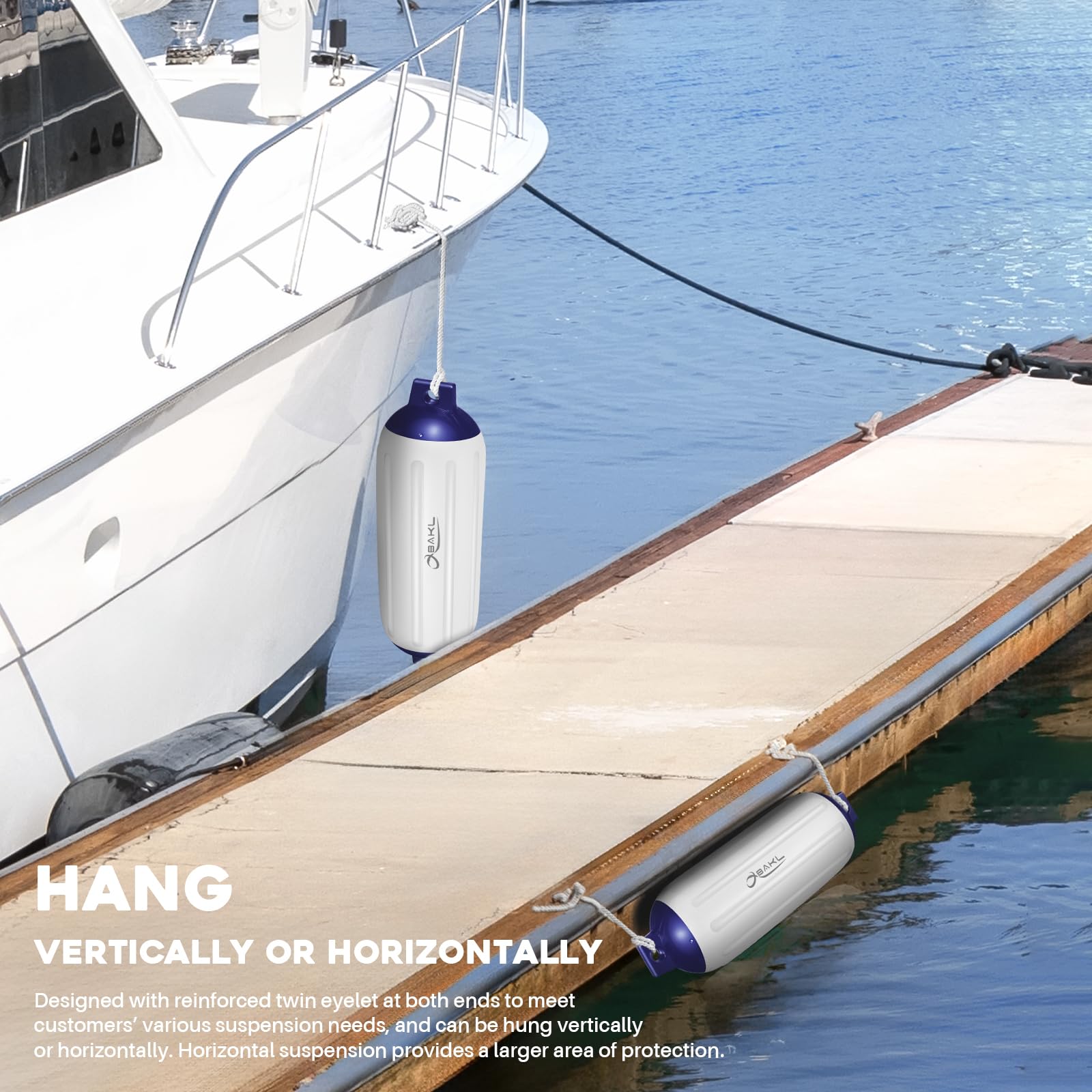 8.5 x 27 Inches Boat Fenders 4 Pack with Ropes & Pump - Heavy Duty Ribbed Marine Bumpers for Docking, Mooring & Boat Protection - Perfect for Yachts, Sailboats & Dockside Safety