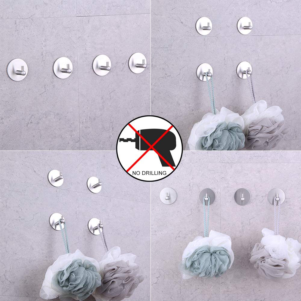 GERZWY Heavy Duty Stainless Steel Wall Hooks 4 Pack - Brushed Steel Waterproof Hangers for Towels, Coats & Keys | Bathroom, Kitchen & Garage Organization