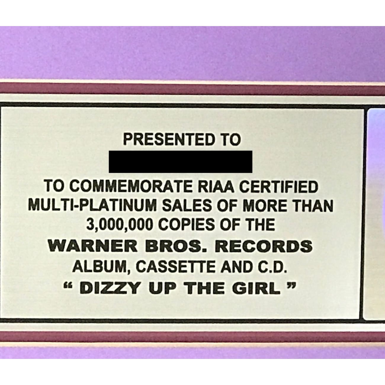 Goo Goo Dolls Dizzy Up The Girl 3x Platinum Album Award - Certified RIAA Multi-Platinum Record - Perfect for Music Collectors & Rock Memorabilia Displays